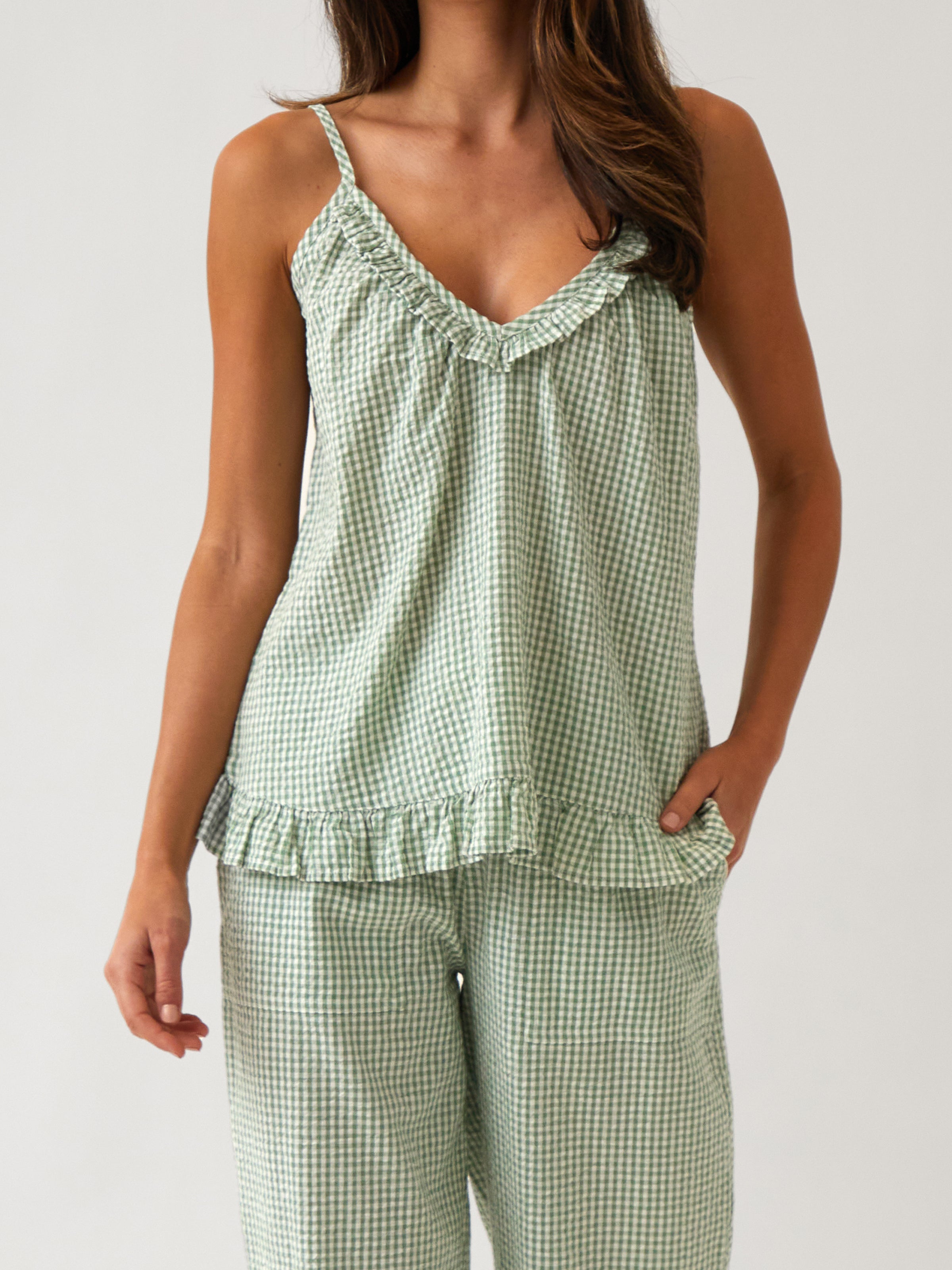 Lucie Cami | Green Gingham-1