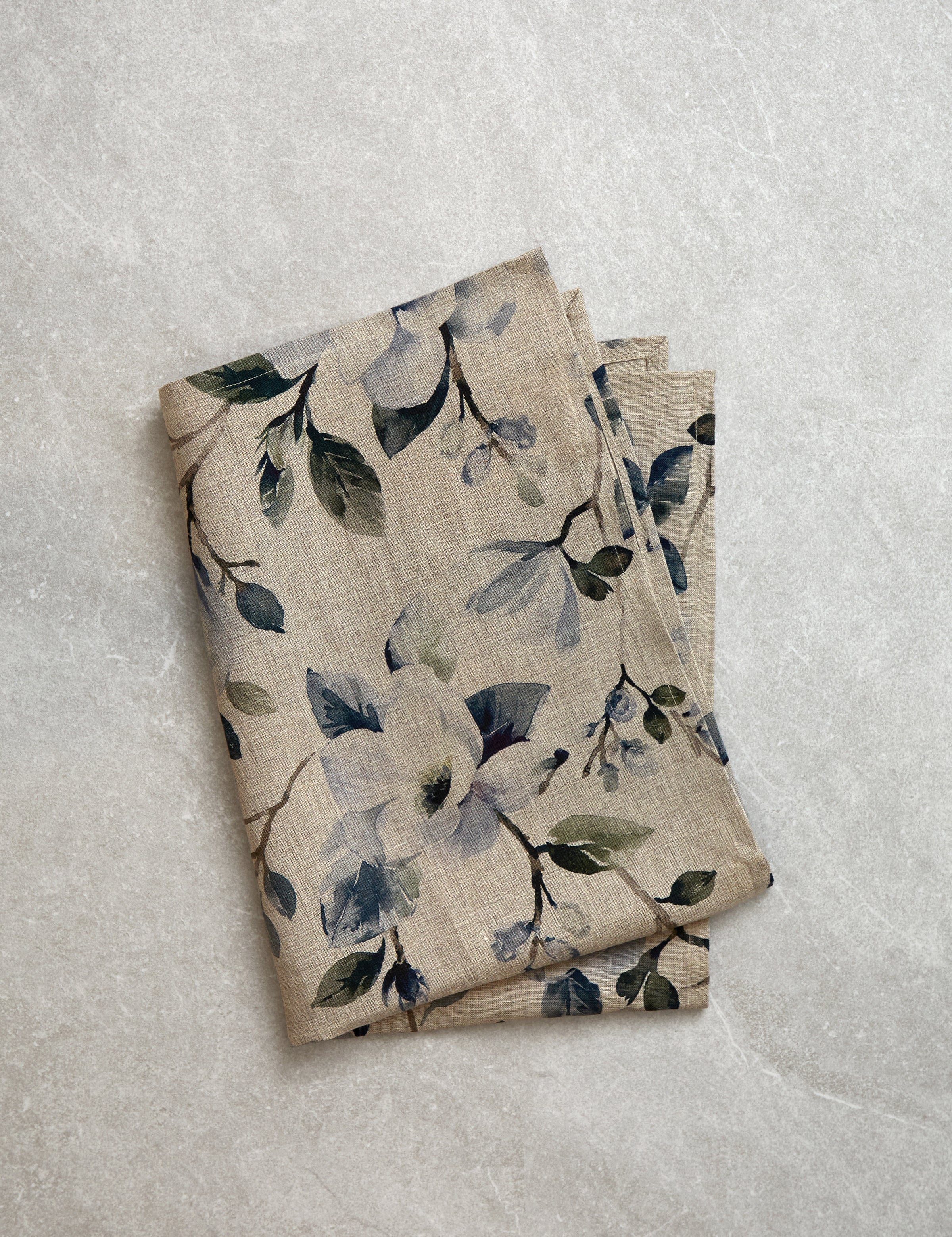 Magnolia Linen Tea Towel | Blue Floral-1