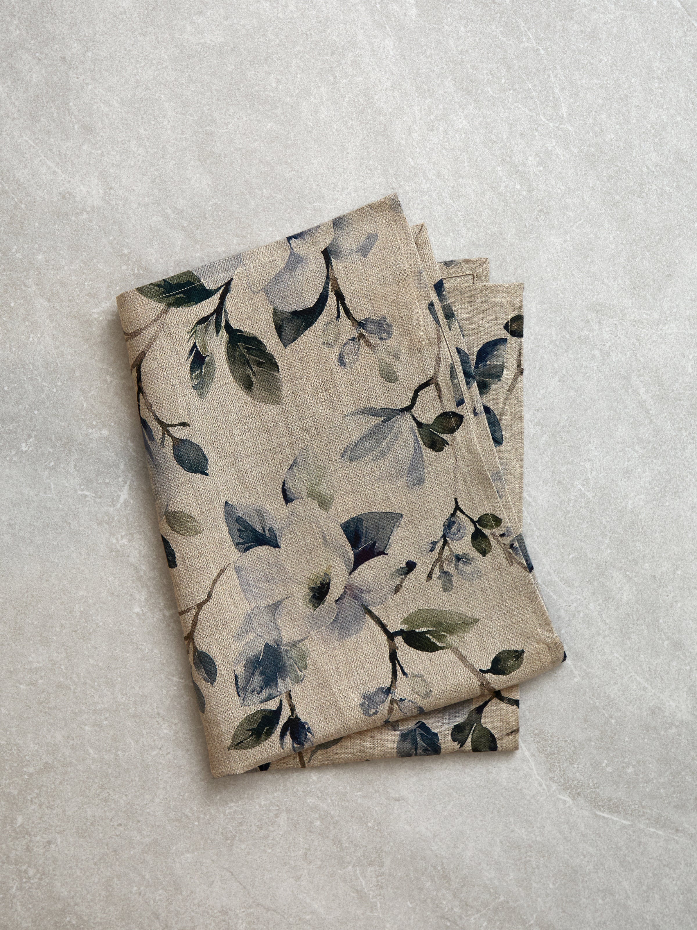 Magnolia Linen Tea Towel | Blue Floral-1