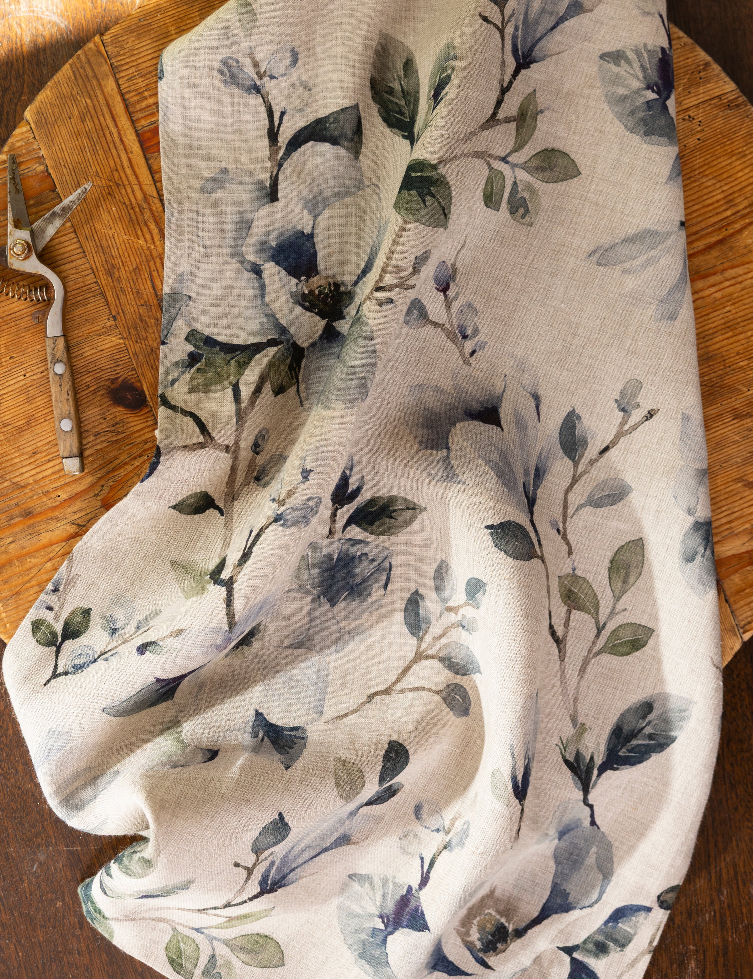 Magnolia Linen Tea Towel | Blue Floral-3