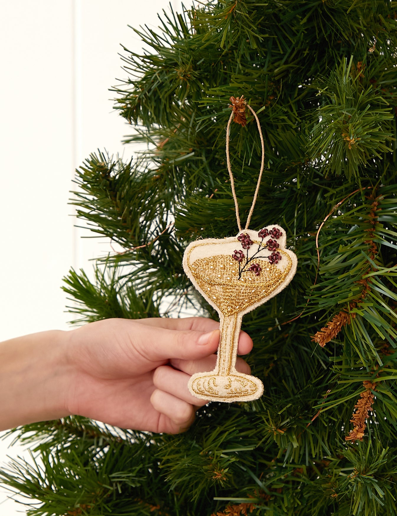Martini Glass Beaded Christmas Decoration | Gold-2