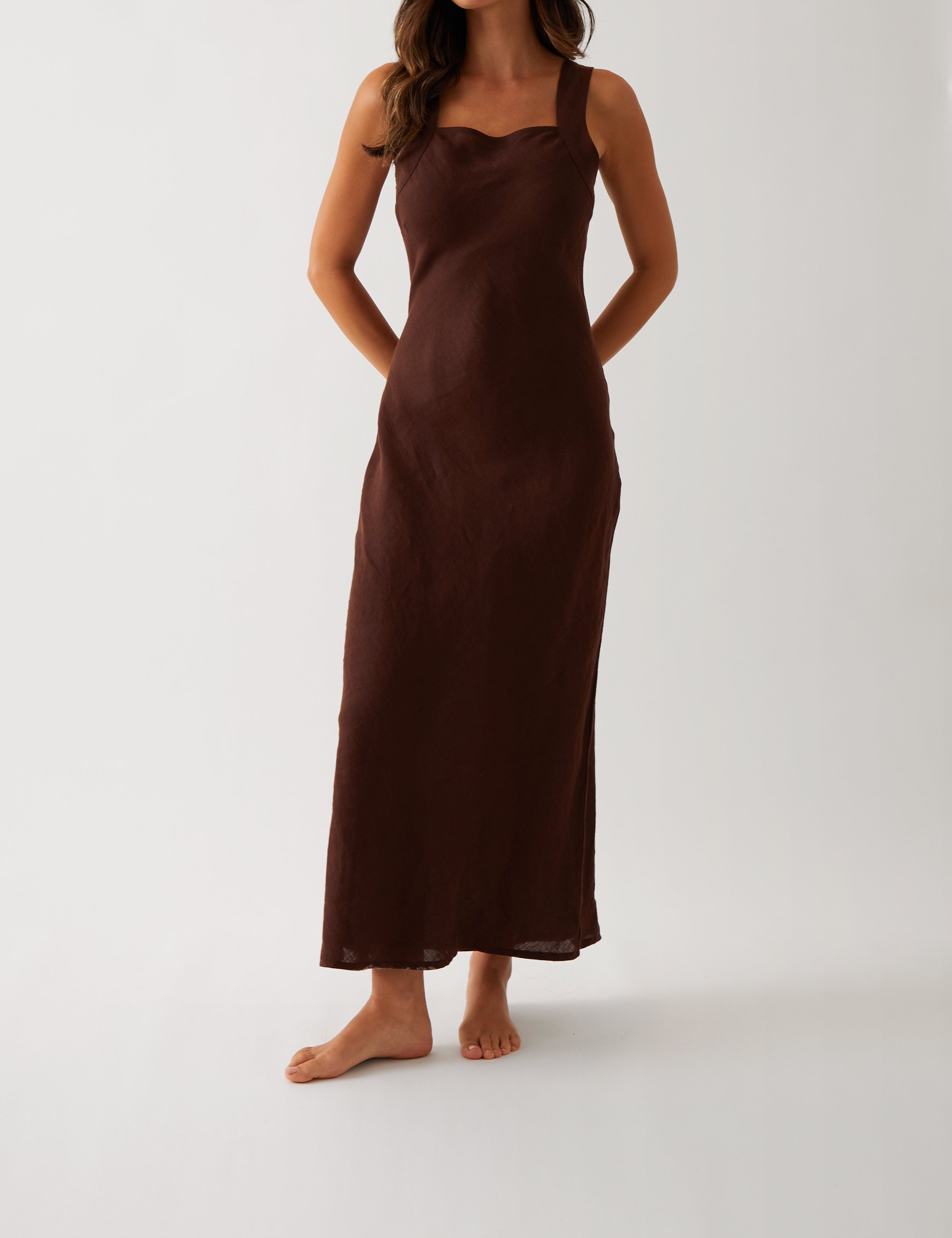 Monaco Linen Bias Dress | Chocolate-1