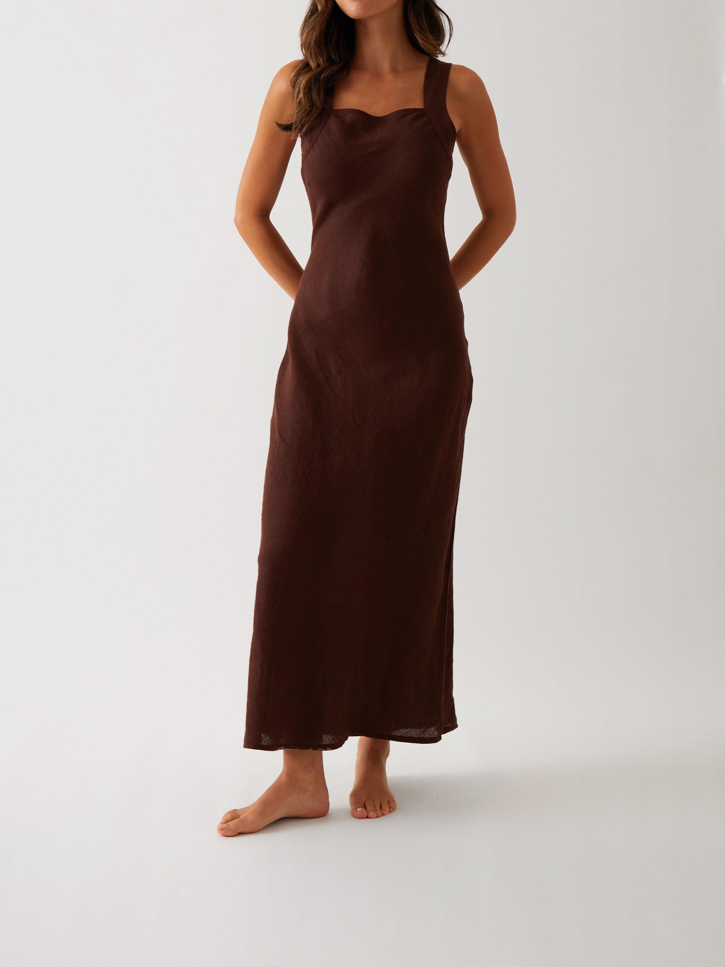 Monaco Linen Bias Dress | Chocolate-1