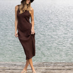 Monaco Linen Bias Dress | Chocolate-3