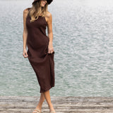 Monaco Linen Bias Dress | Chocolate-3