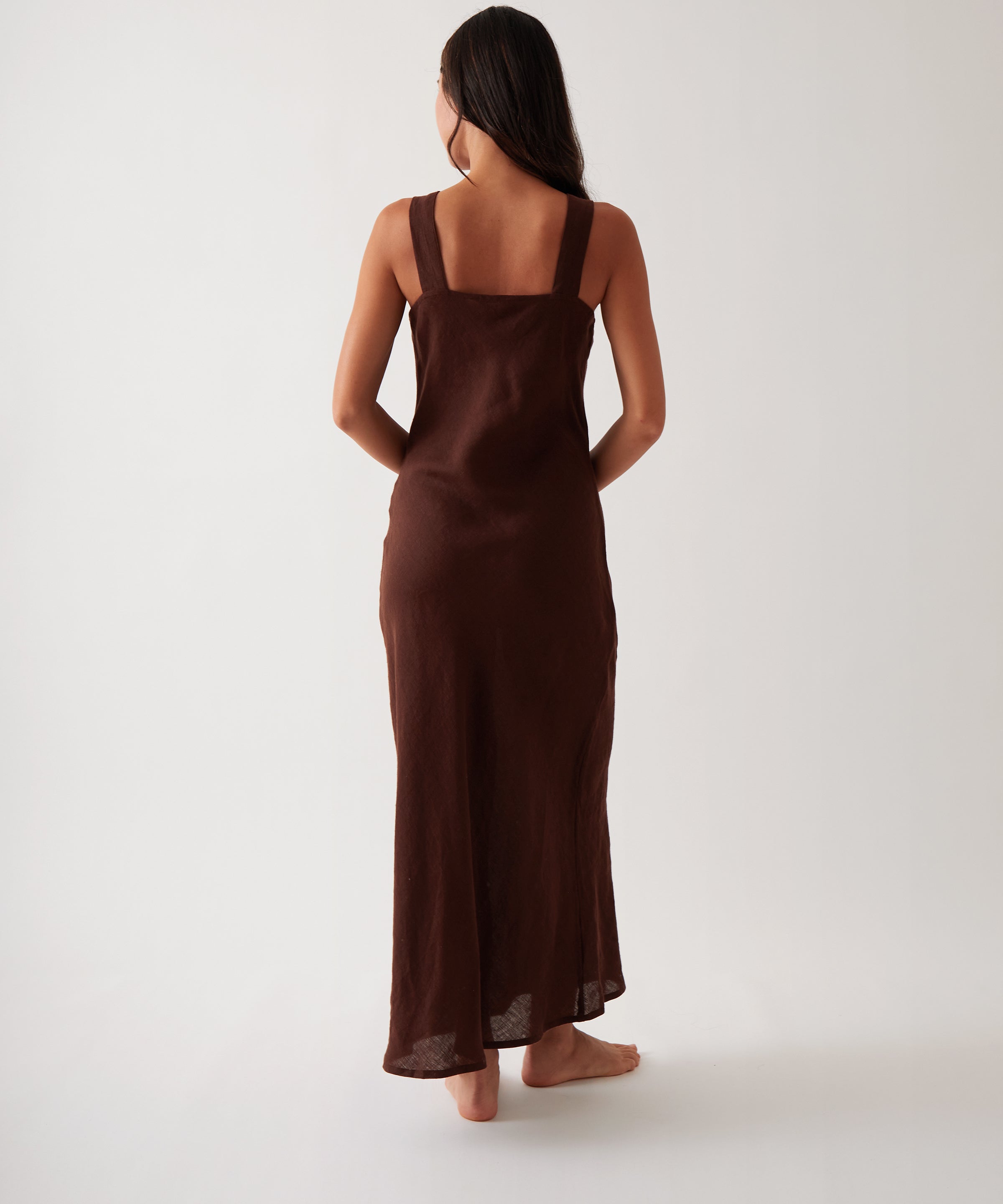 Monaco Linen Bias Dress | Chocolate-4