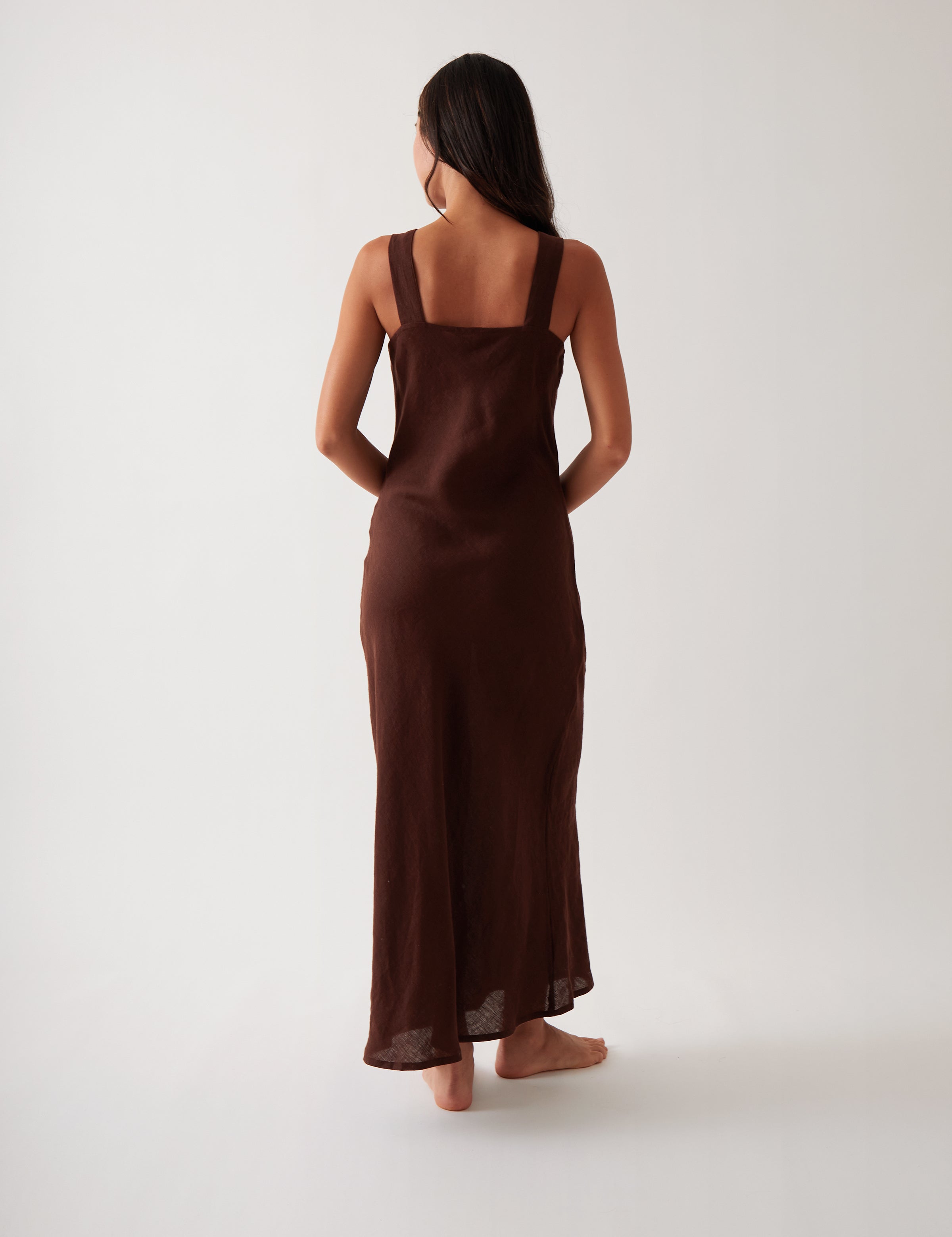 Monaco Linen Bias Dress | Chocolate-4