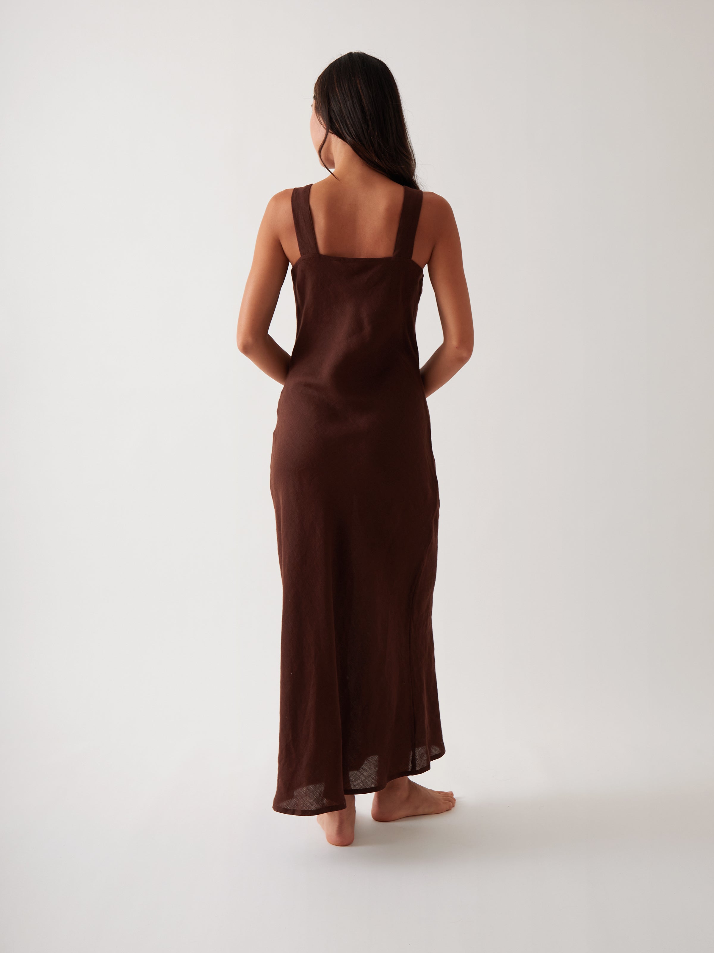 Monaco Linen Bias Dress | Chocolate-4