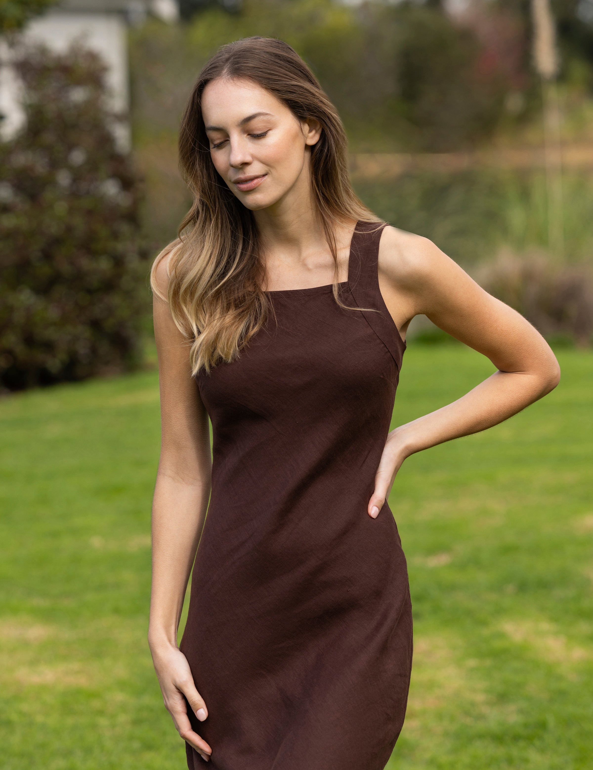 Monaco Linen Bias Dress | Chocolate-5