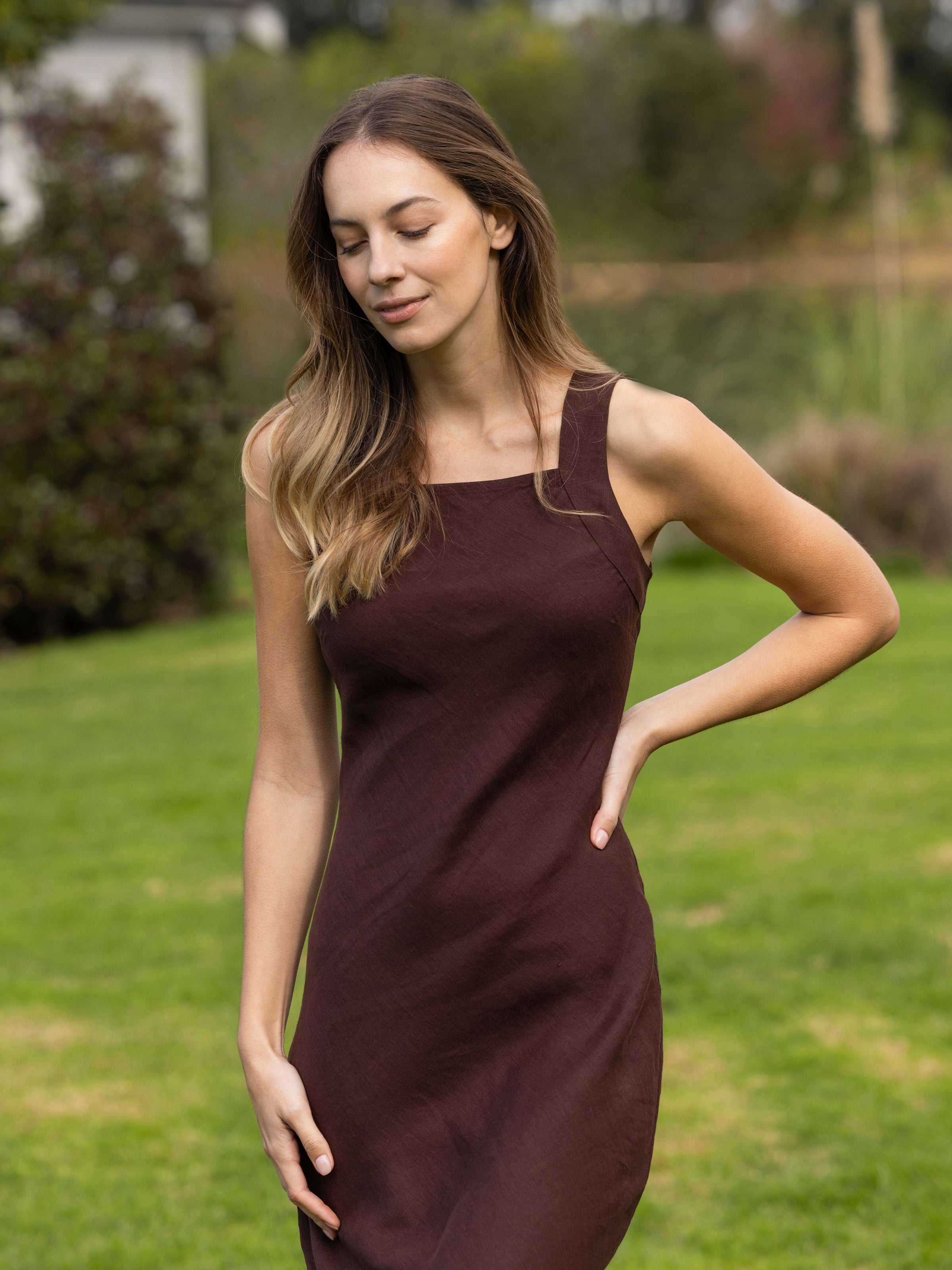 Monaco Linen Bias Dress | Chocolate-5