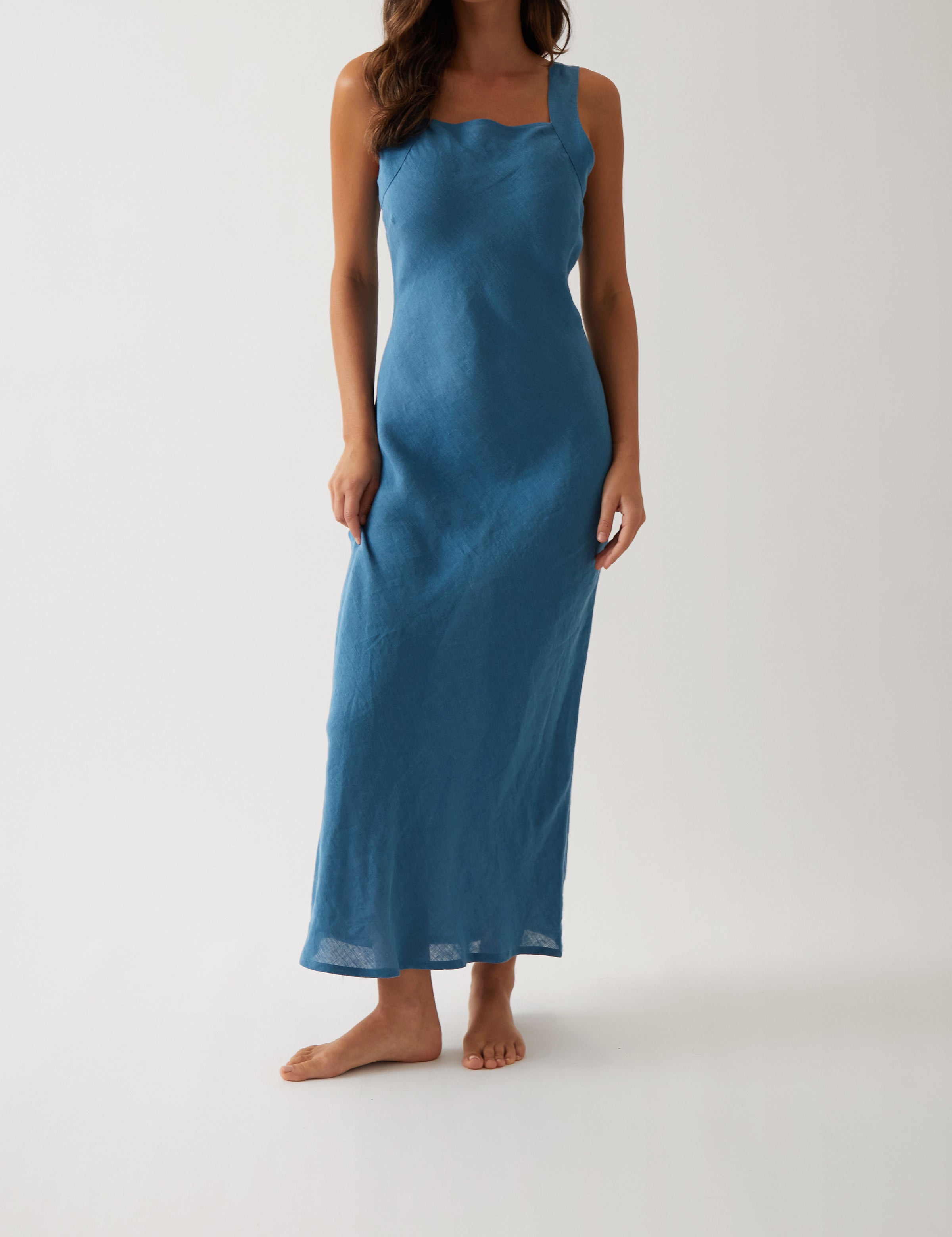 Monaco Linen Bias Dress | Ocean-1