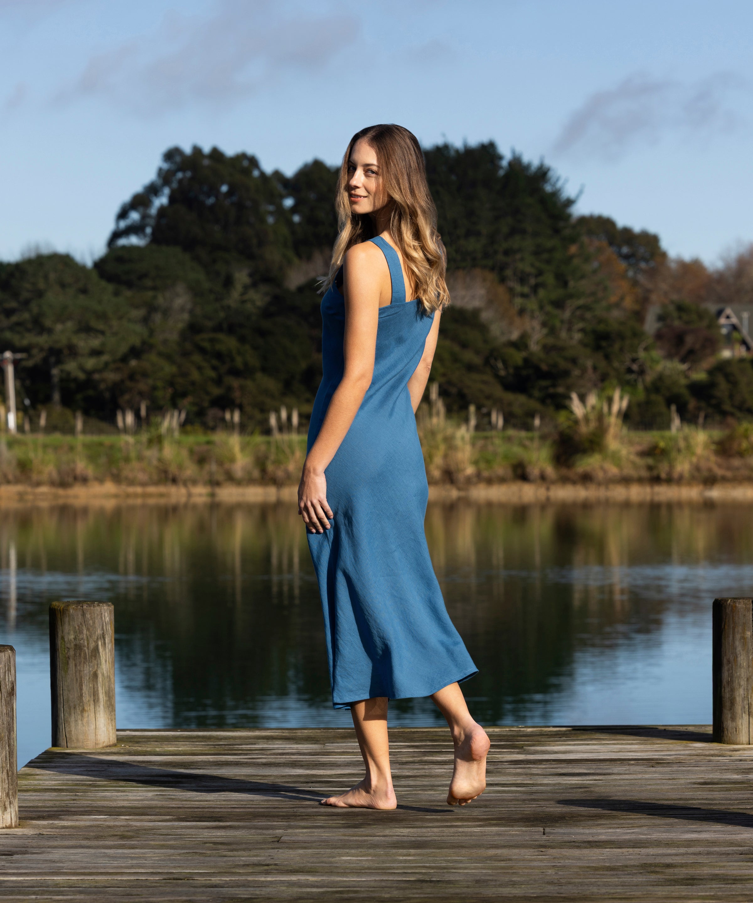 Monaco Linen Bias Dress | Ocean-3