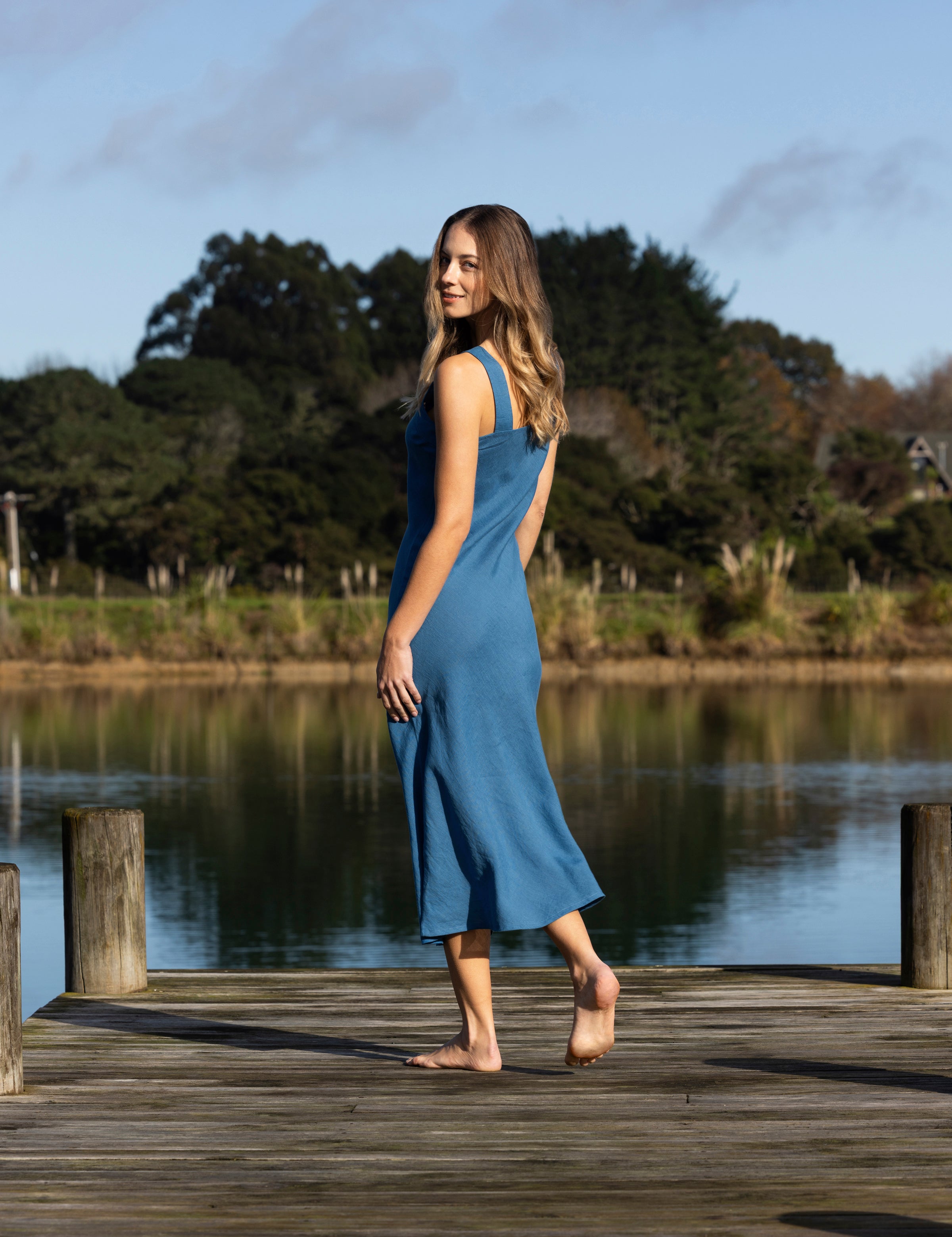 Monaco Linen Bias Dress | Ocean-3