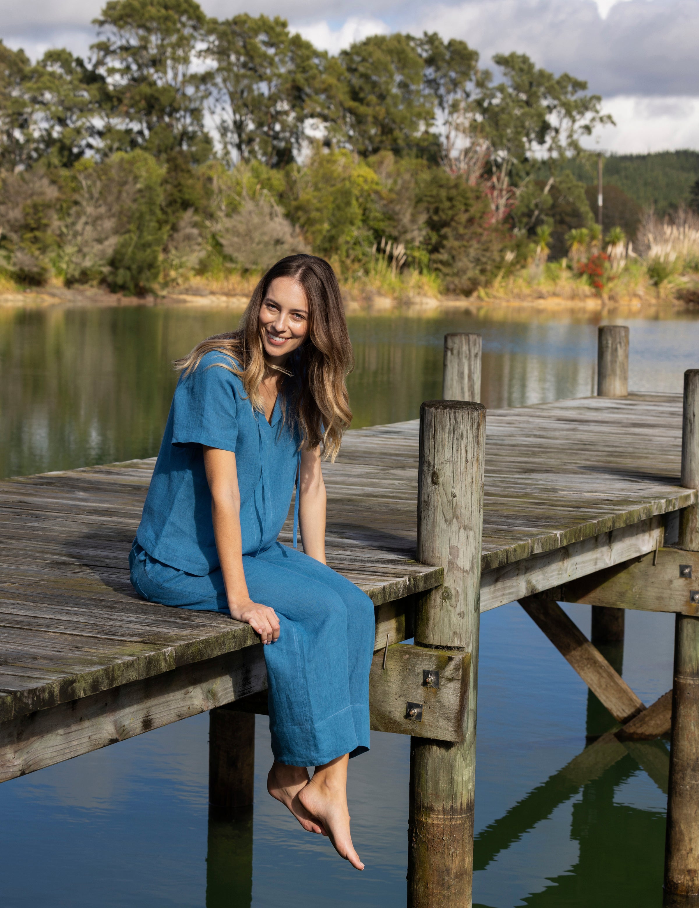 Monaco Linen Gathered Top | Ocean-3