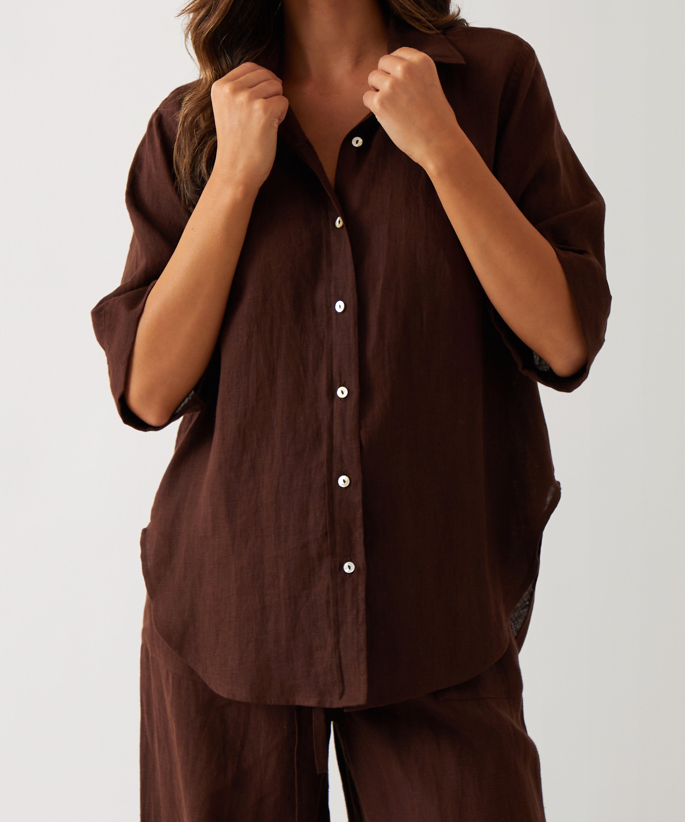 Monaco Linen Shirt | Chocolate-1