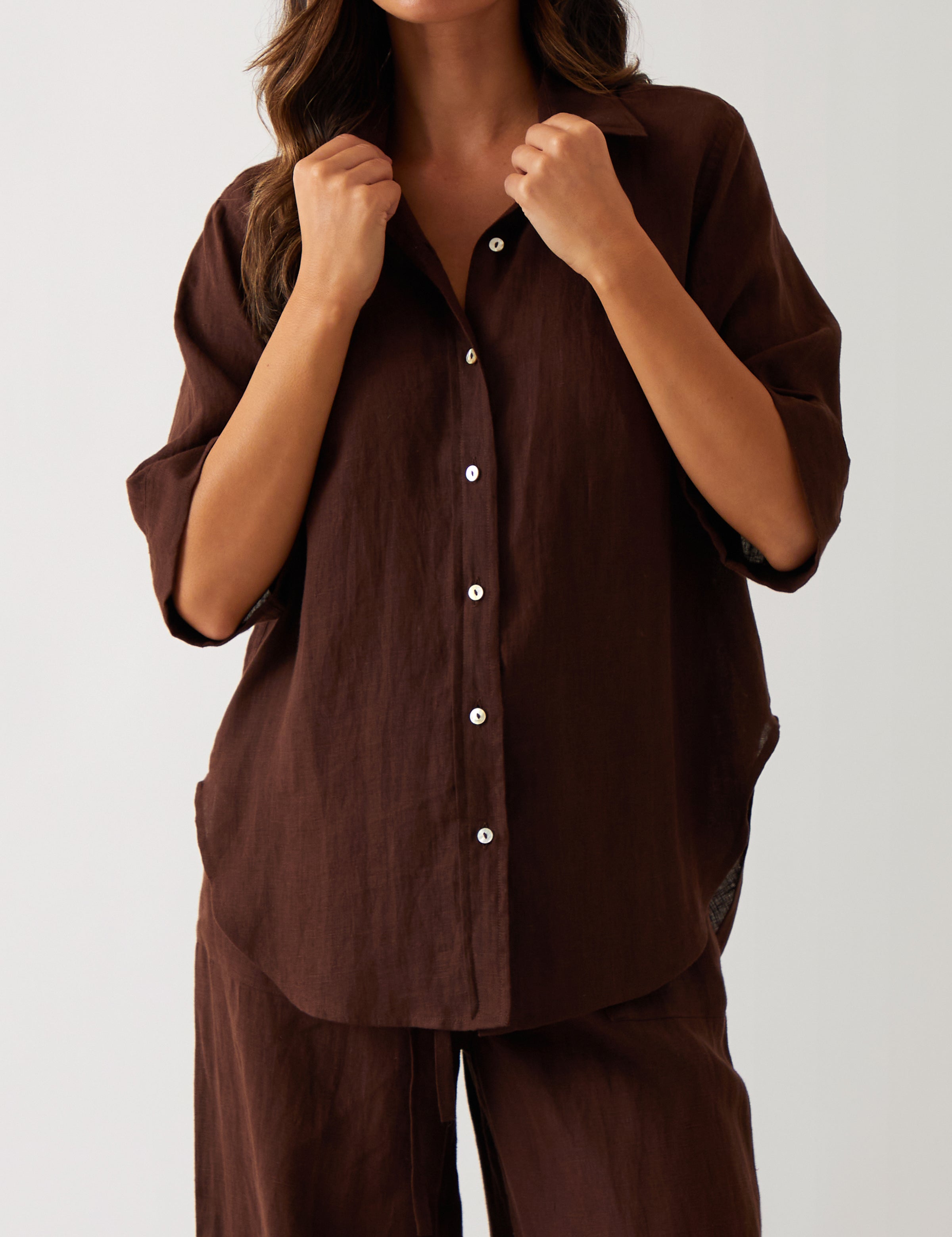 Monaco Linen Shirt | Chocolate-1