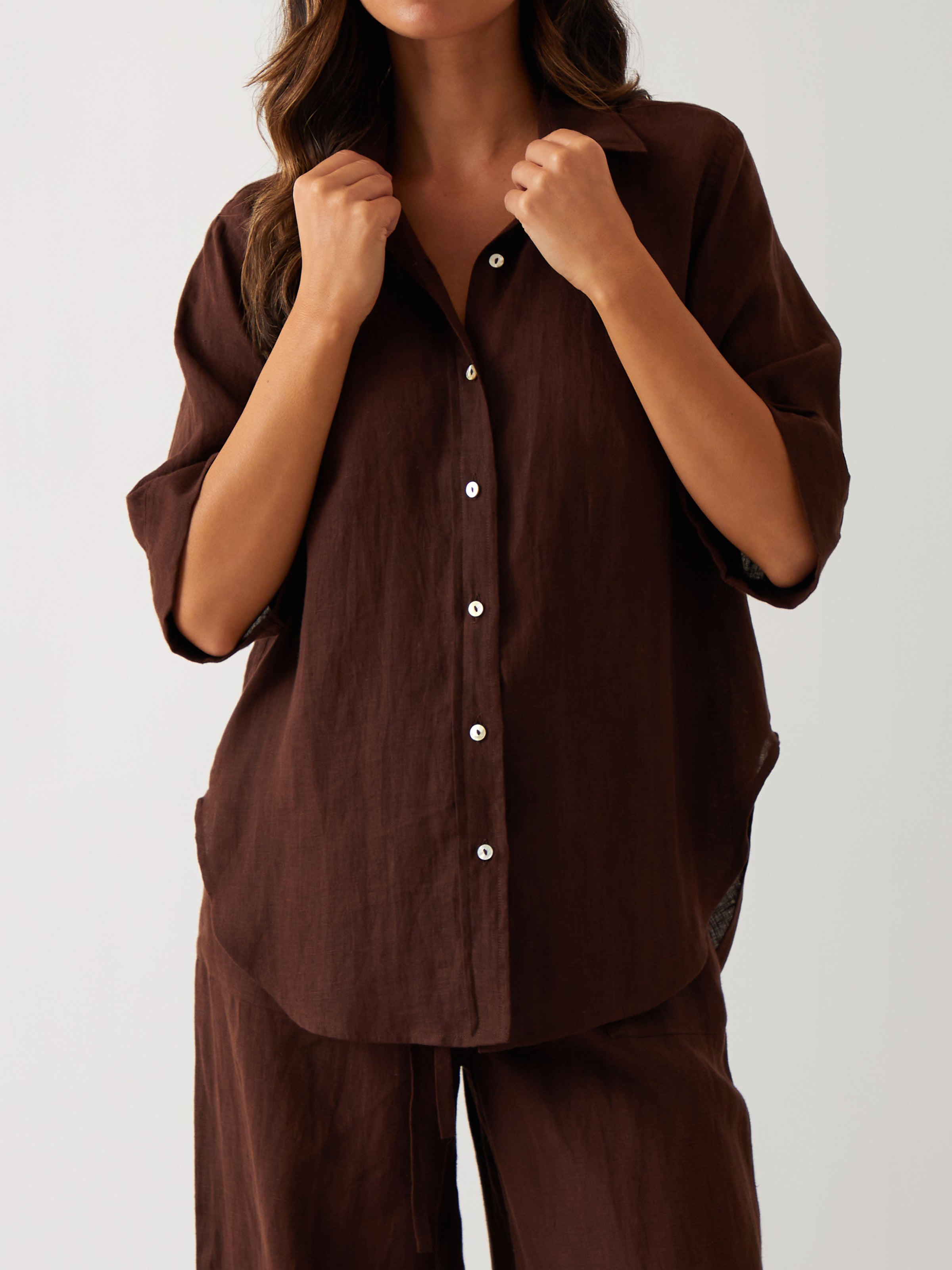 Monaco Linen Shirt | Chocolate-1