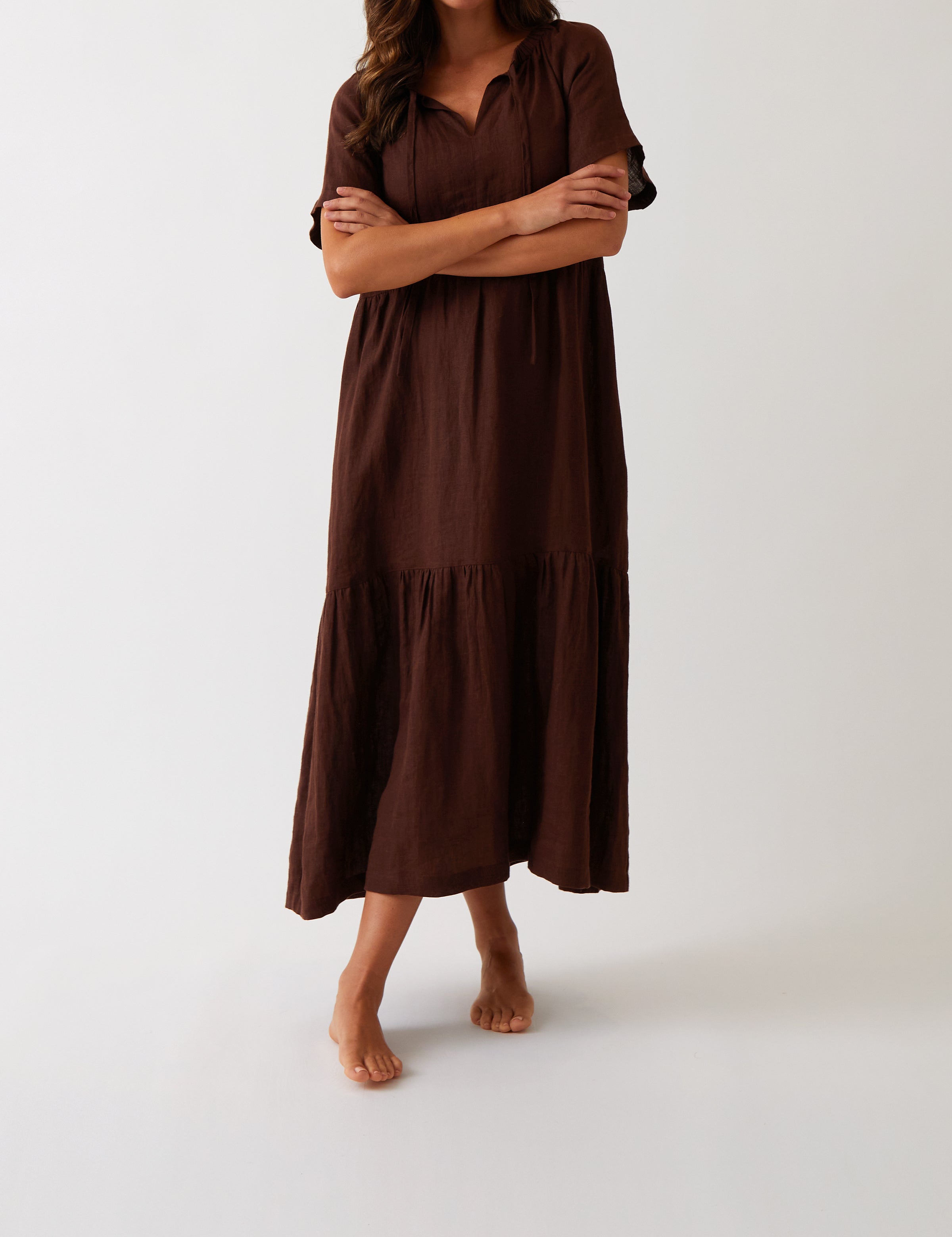 Monaco Linen Tier Dress | Chocolate-1