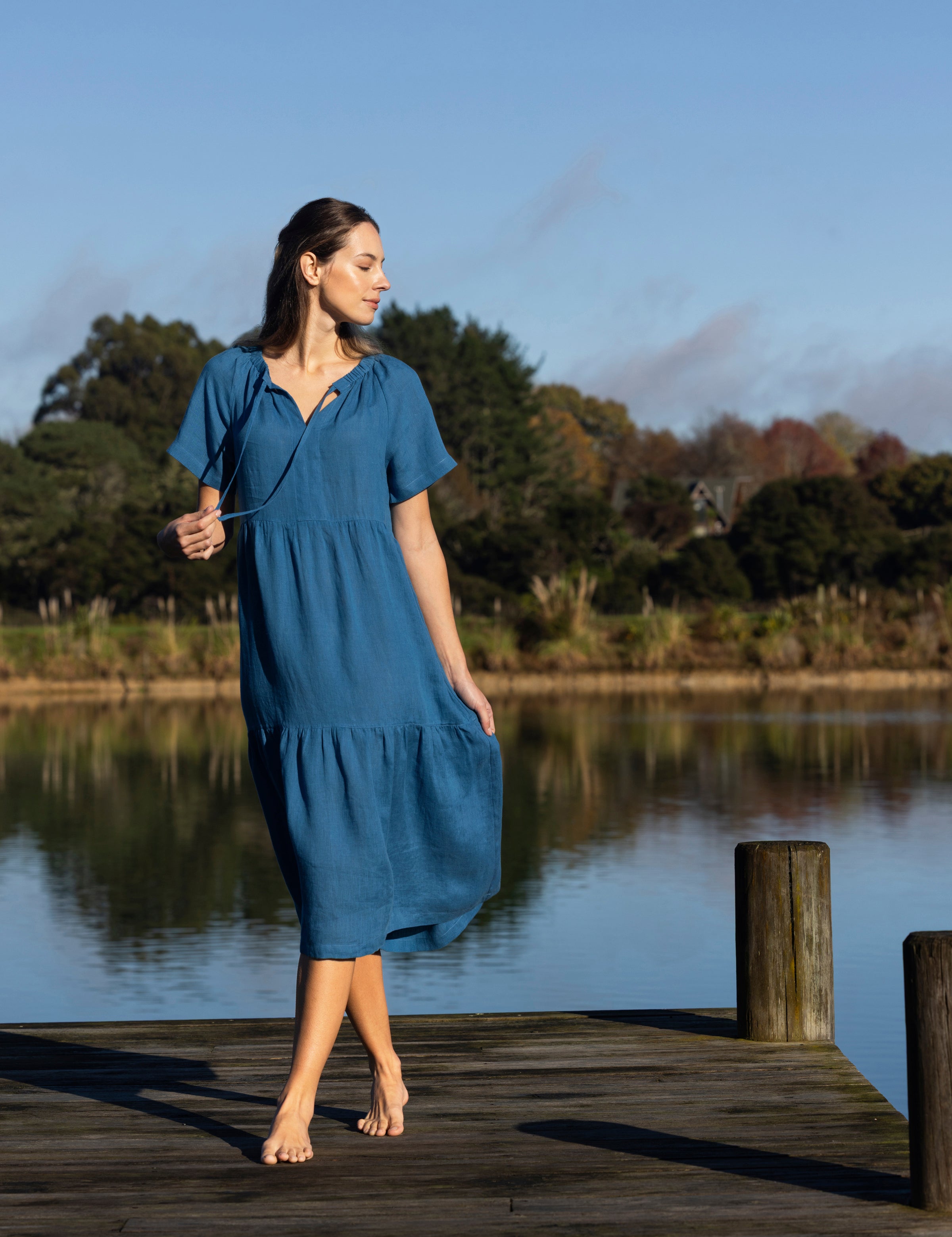 Monaco Linen Tier Dress | Ocean-3