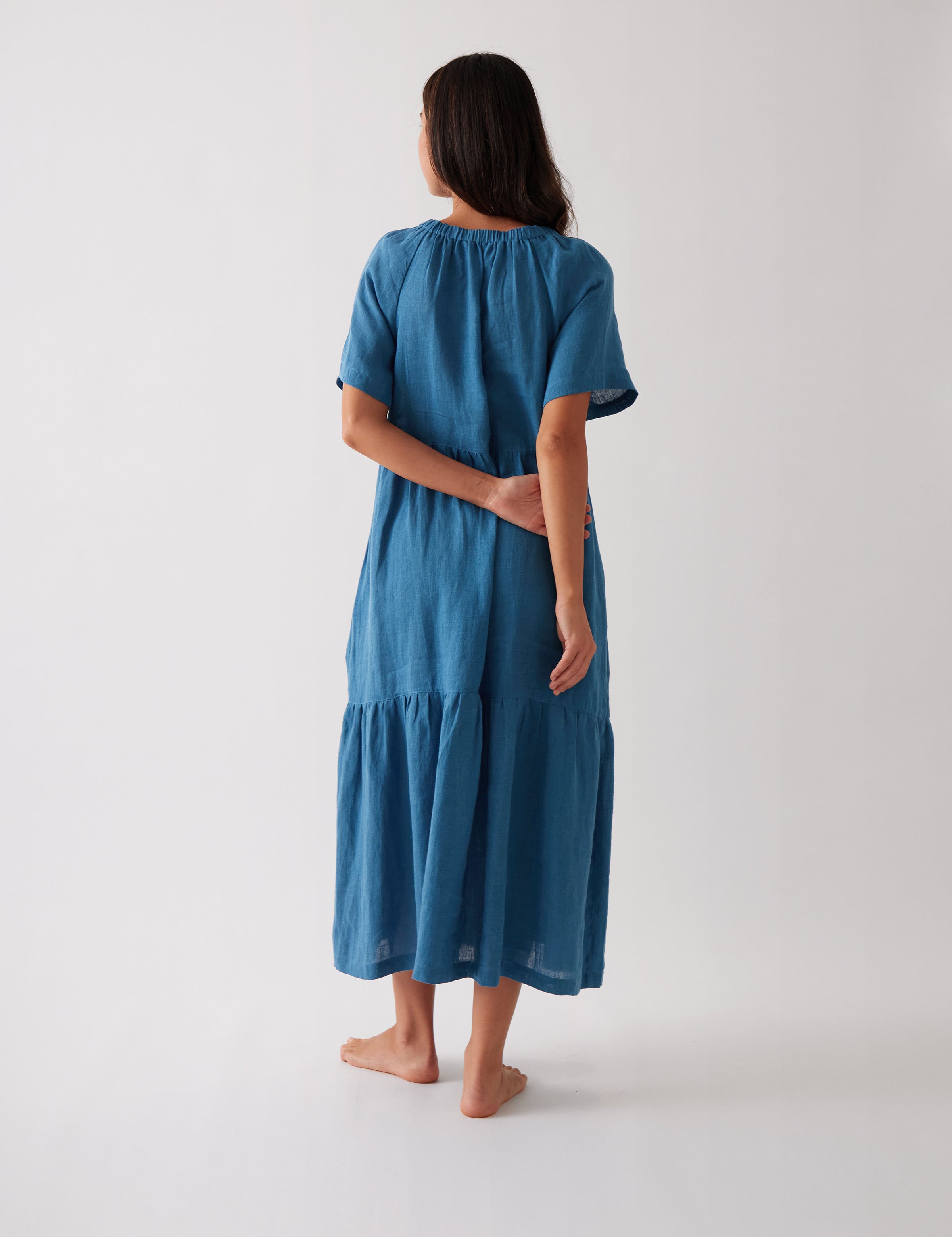 Monaco Linen Tier Dress | Ocean-4