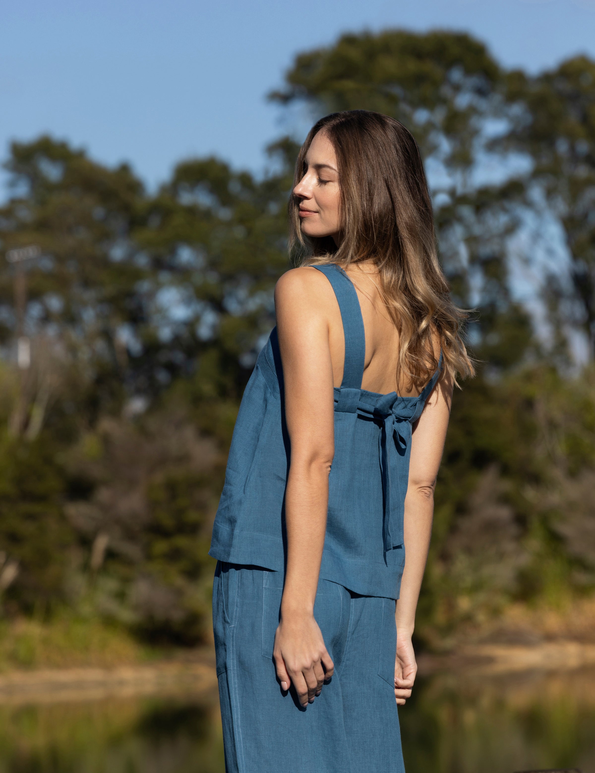 Monaco Linen Wide Strap Top | Ocean-5