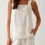 Monaco Linen Wide Strap Top | White-1