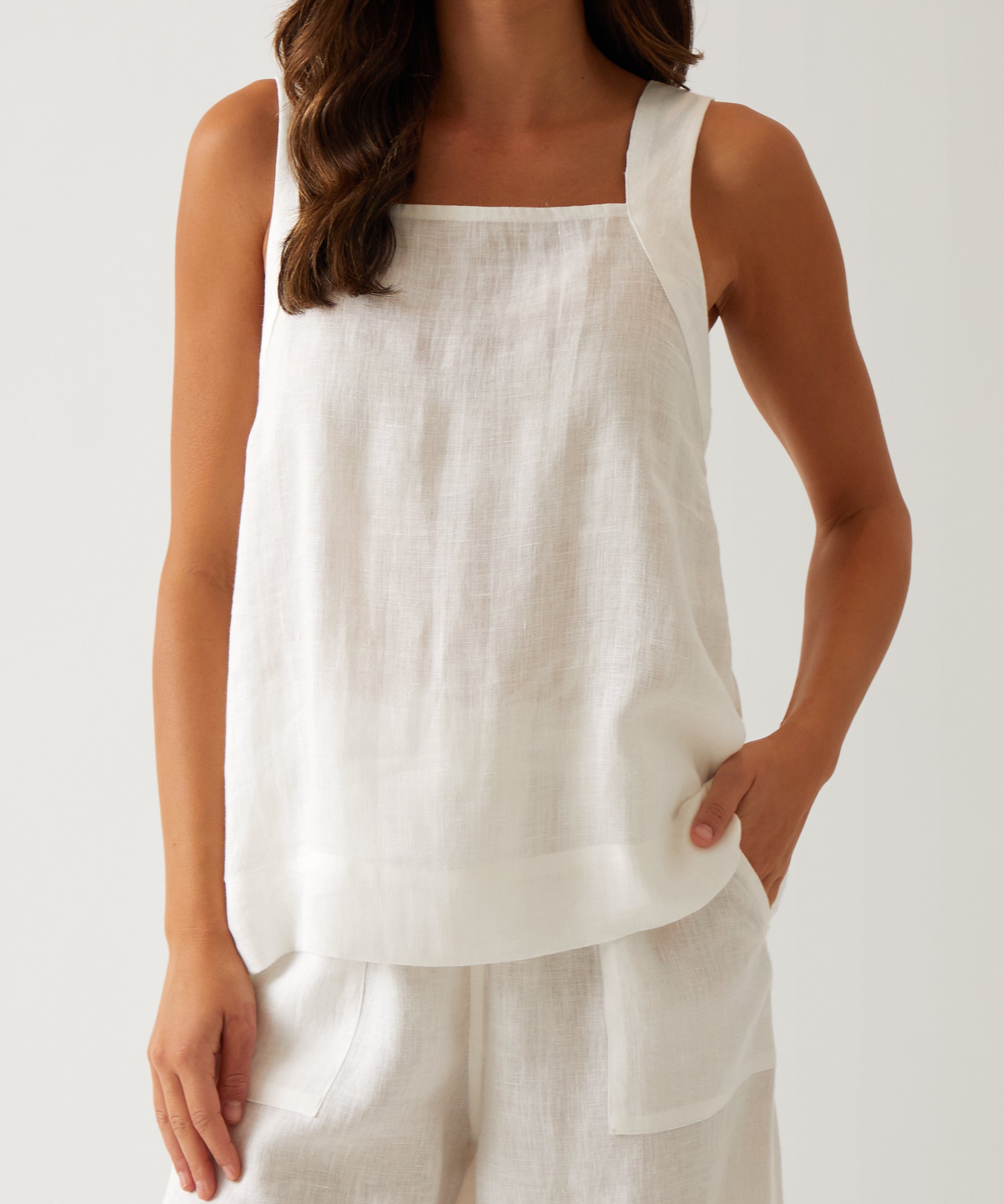Monaco Linen Wide Strap Top | White-1