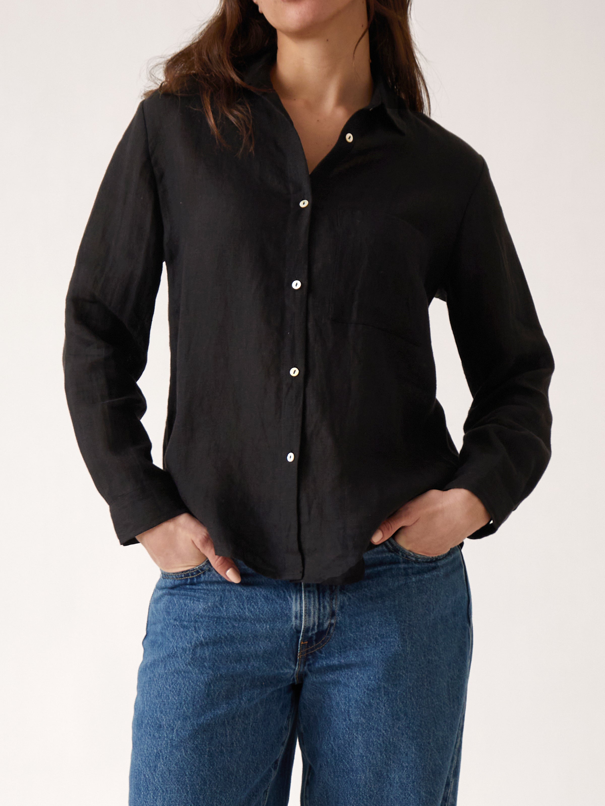Mykonos Linen Long Sleeve Shirt | Black-1