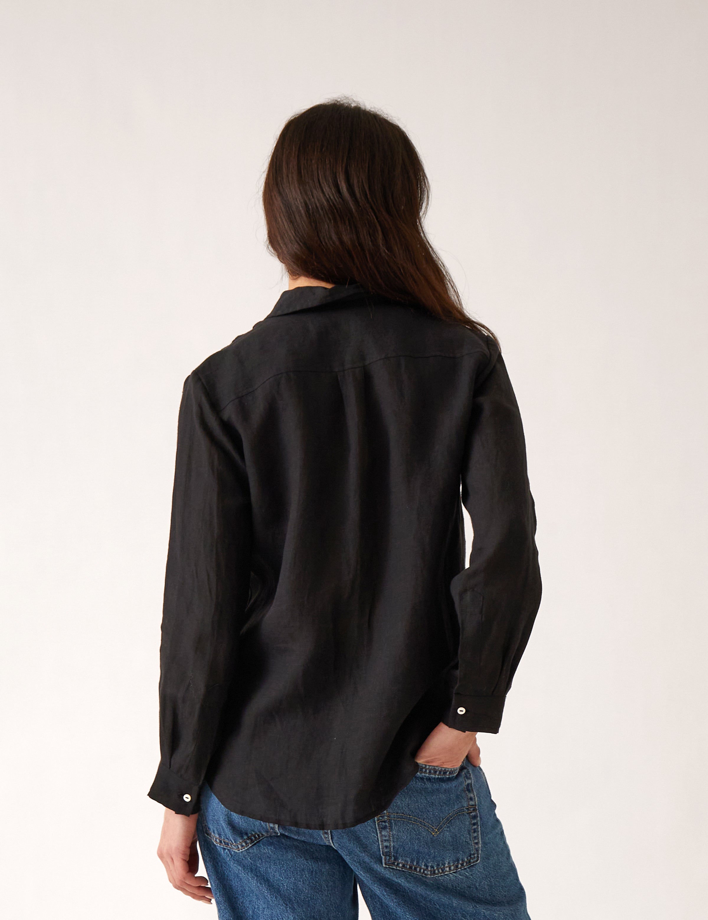 Mykonos Linen Long Sleeve Shirt | Black-4