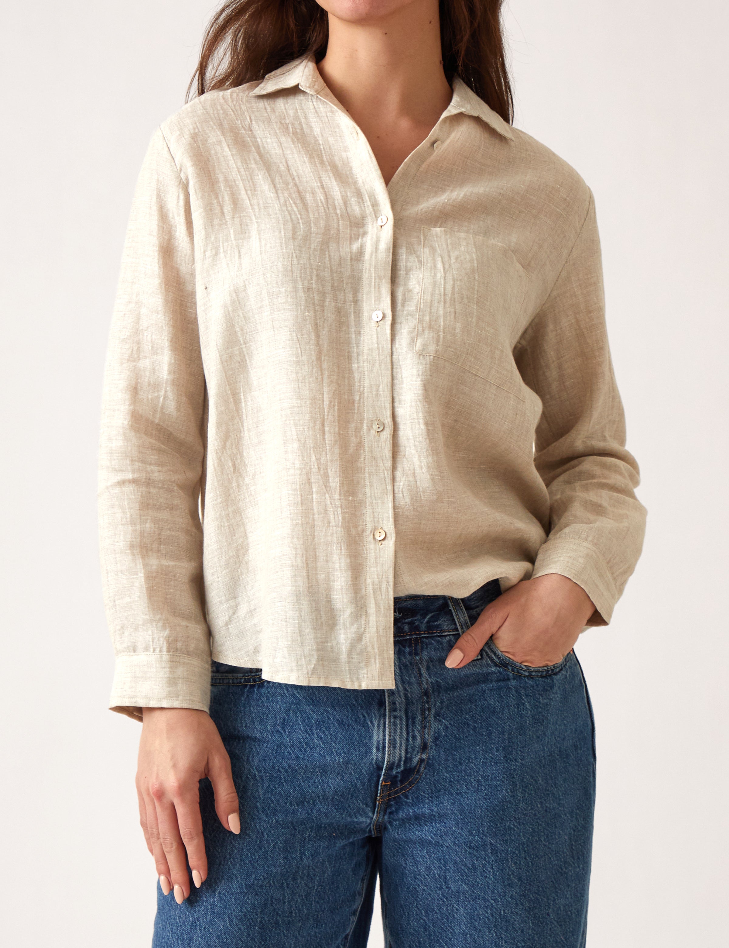 Mykonos Linen Long Sleeve Shirt | Natural-1