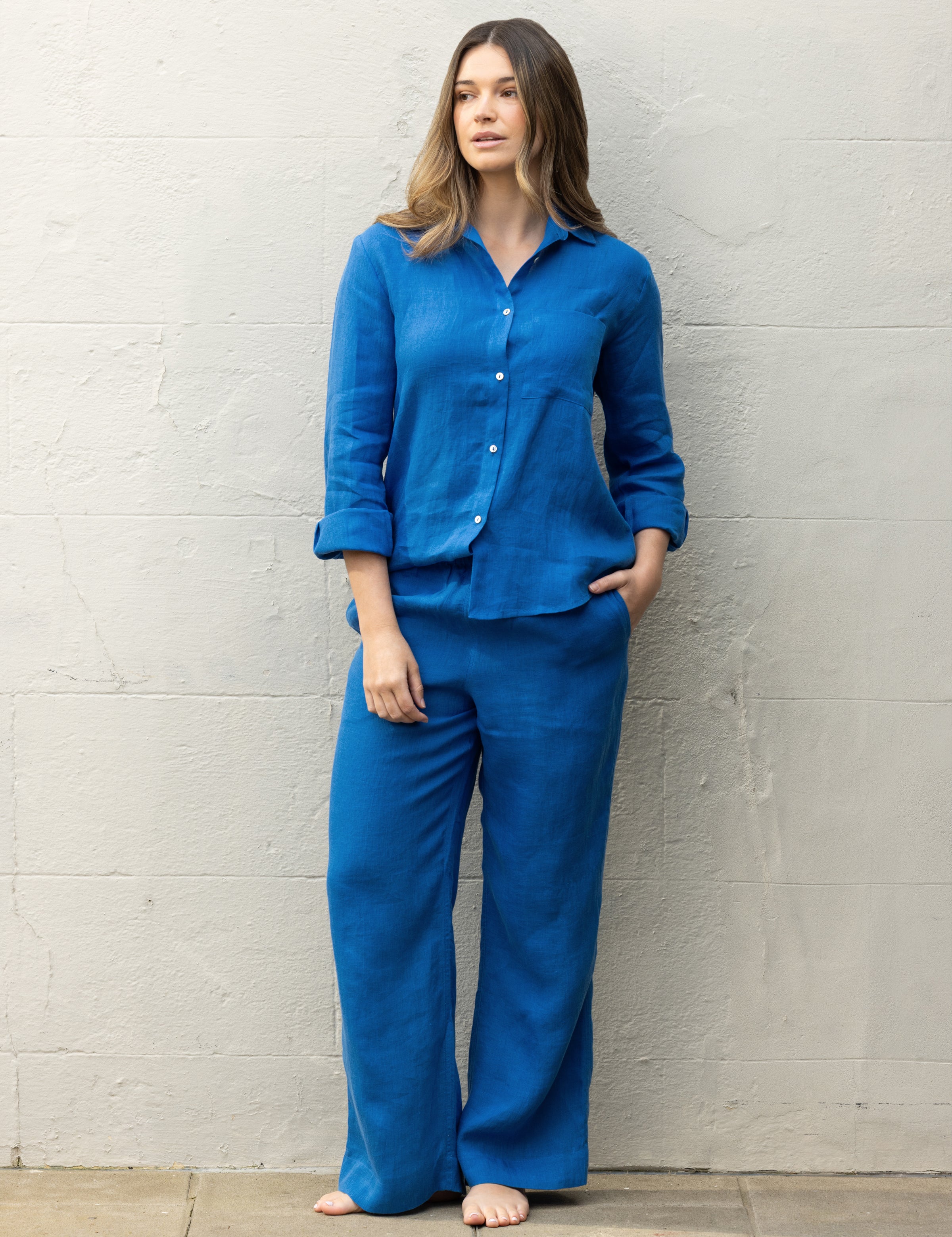 Mykonos Linen Long Sleeve Shirt | Topaz-3