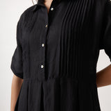 Mykonos Linen Pintuck Shirt Dress | Black-2