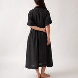 Mykonos Linen Pintuck Shirt Dress | Black-4