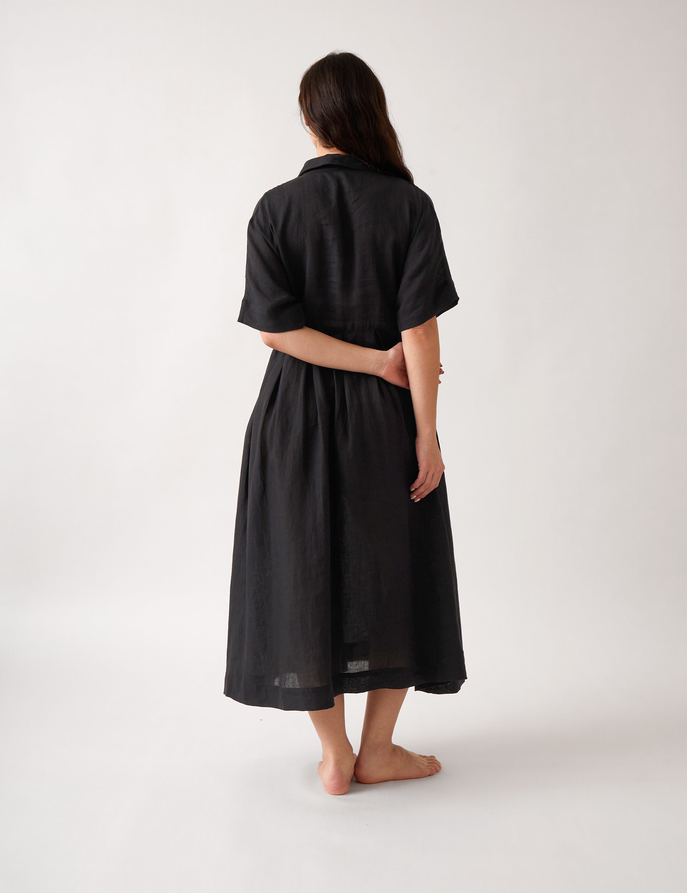 Mykonos Linen Pintuck Shirt Dress | Black-4