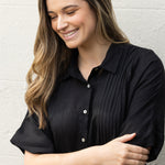 Mykonos Linen Pintuck Shirt Dress | Black-5