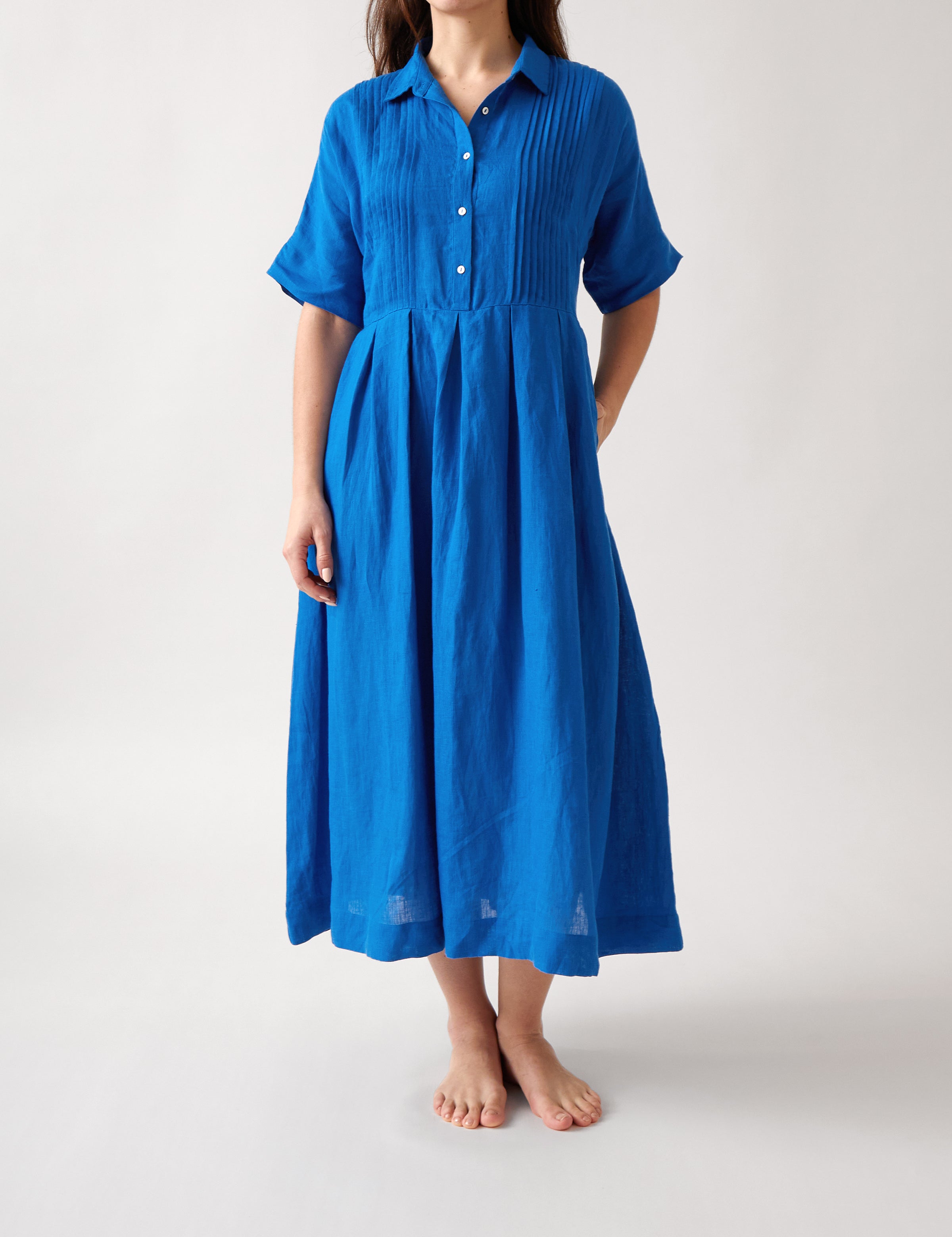 Mykonos Linen Pintuck Shirt Dress | Topaz-1