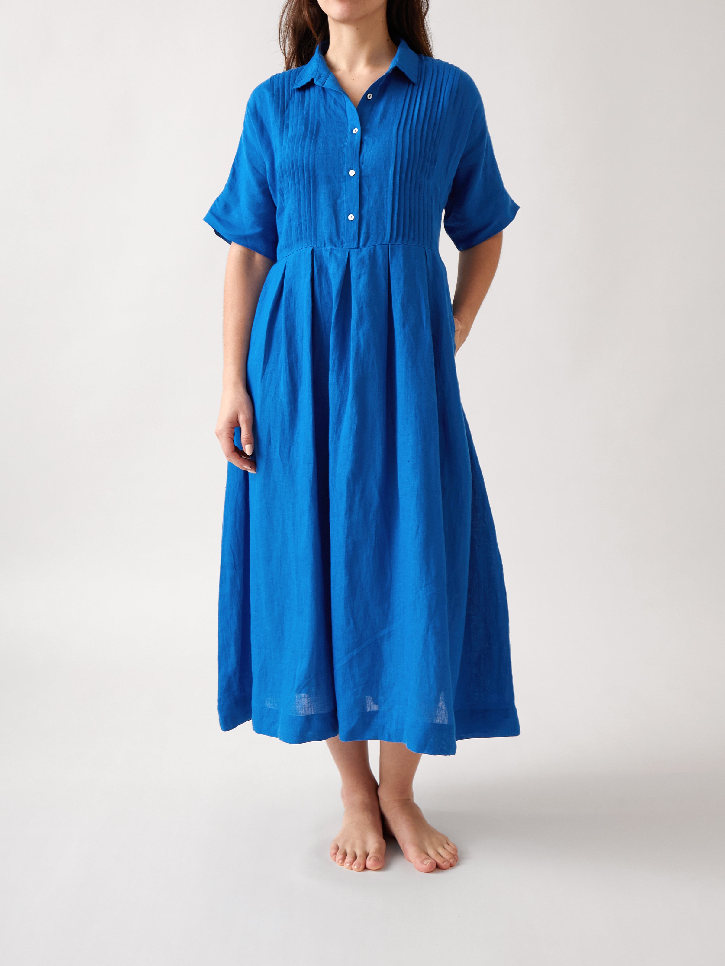 Mykonos Linen Pintuck Shirt Dress | Topaz-1