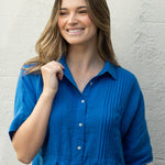 Mykonos Linen Pintuck Shirt Dress | Topaz-5