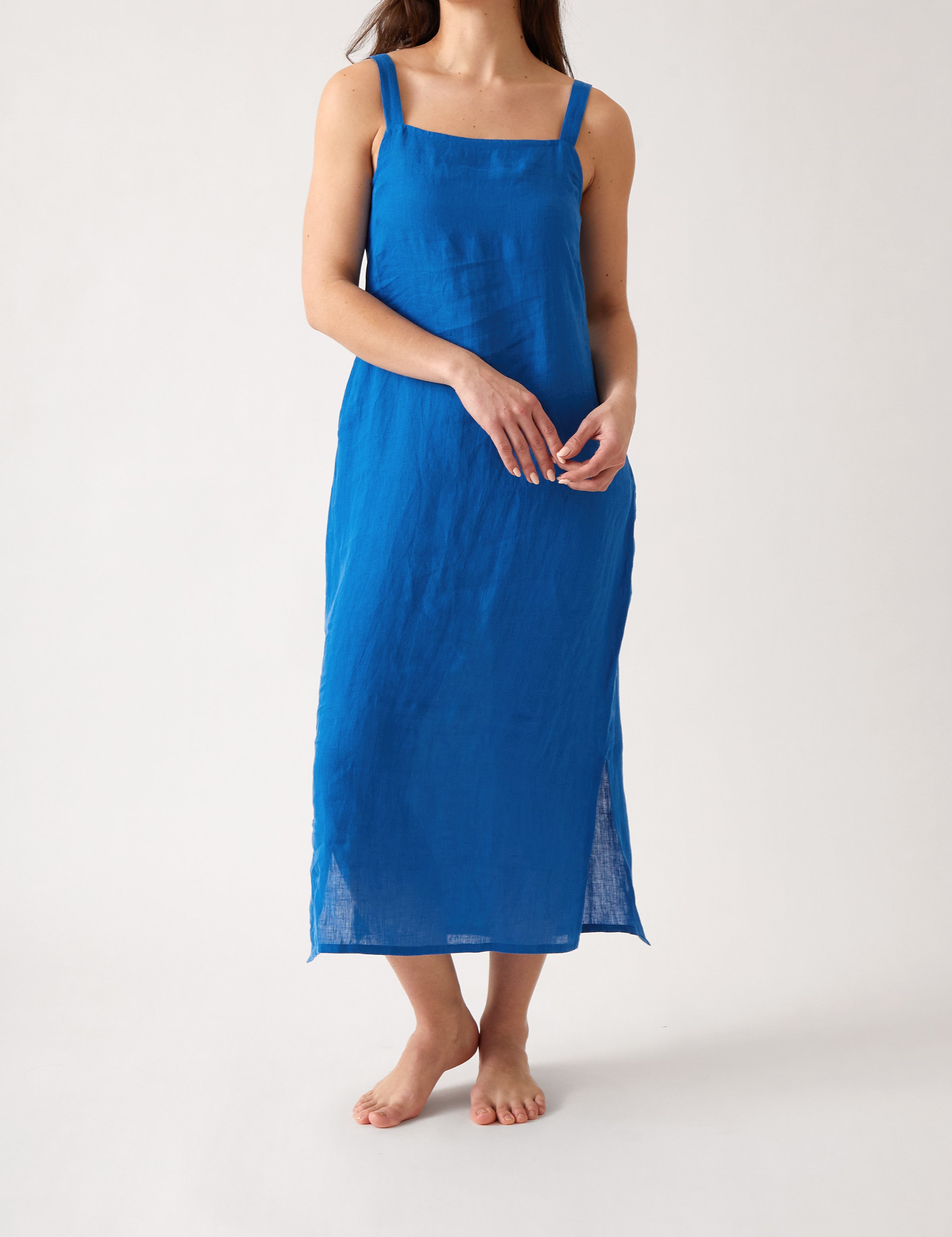 Mykonos Linen Square Neck Dress | Topaz-1