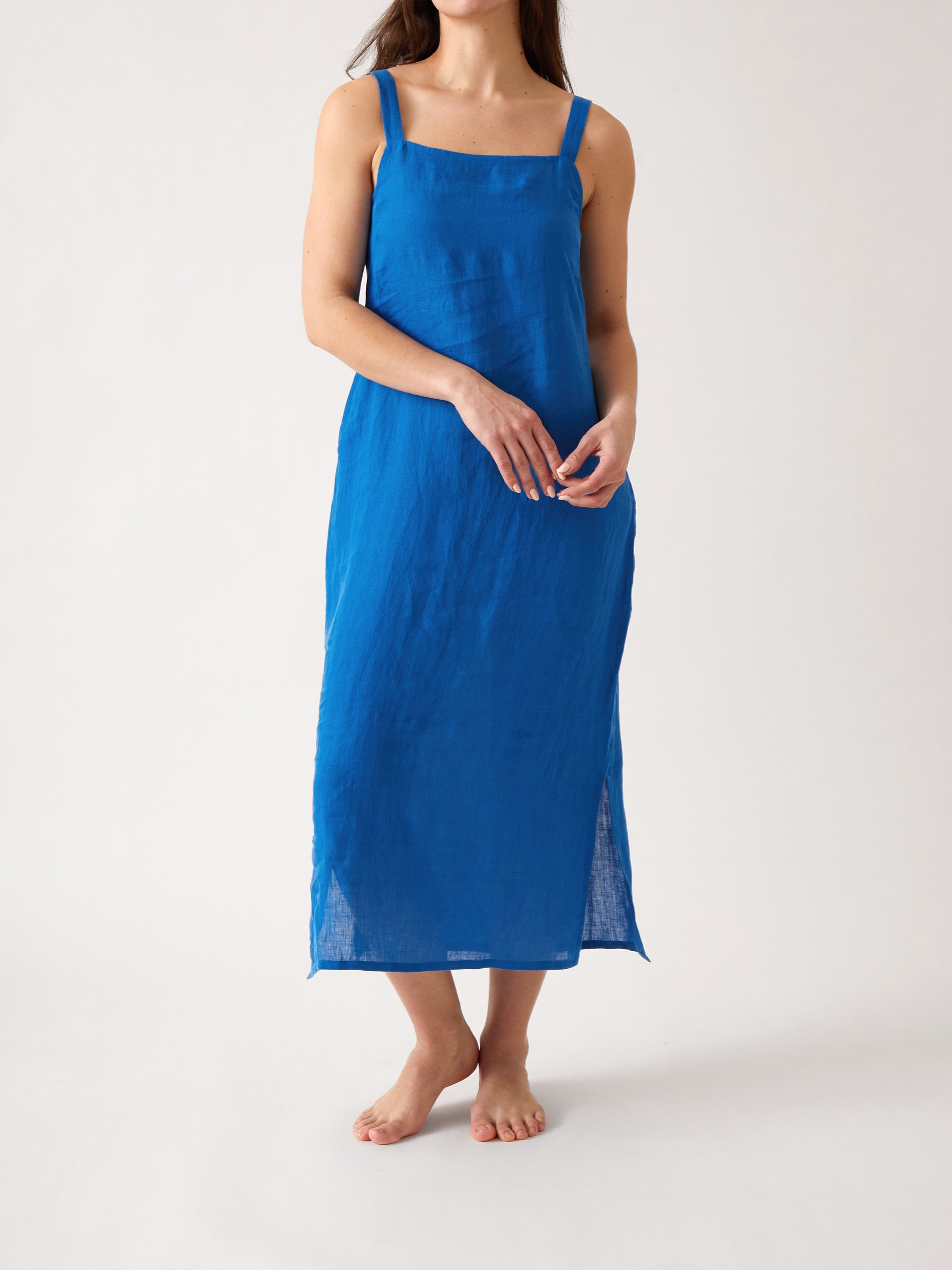 Mykonos Linen Square Neck Dress | Topaz-1