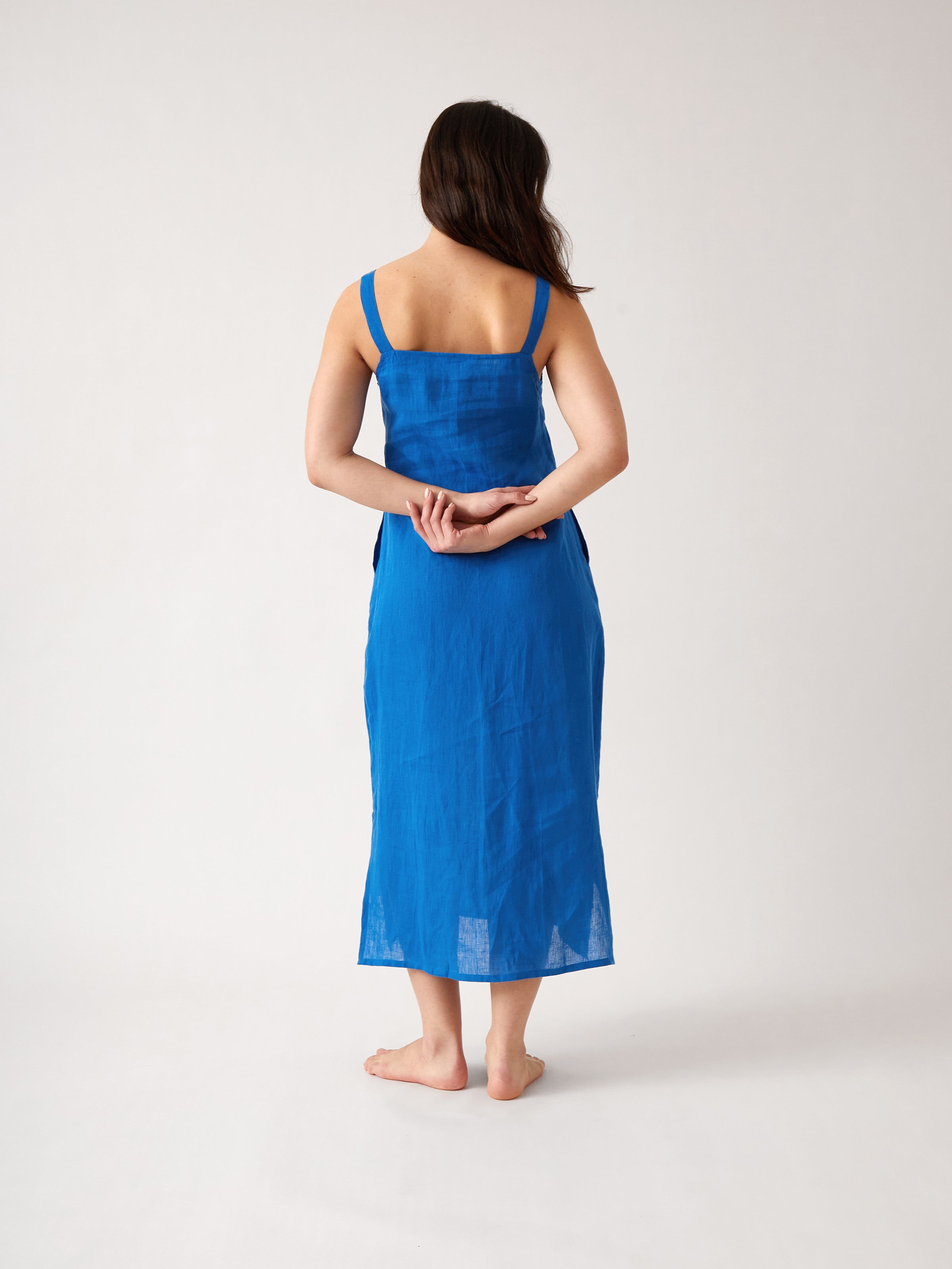Mykonos Linen Square Neck Dress | Topaz-4