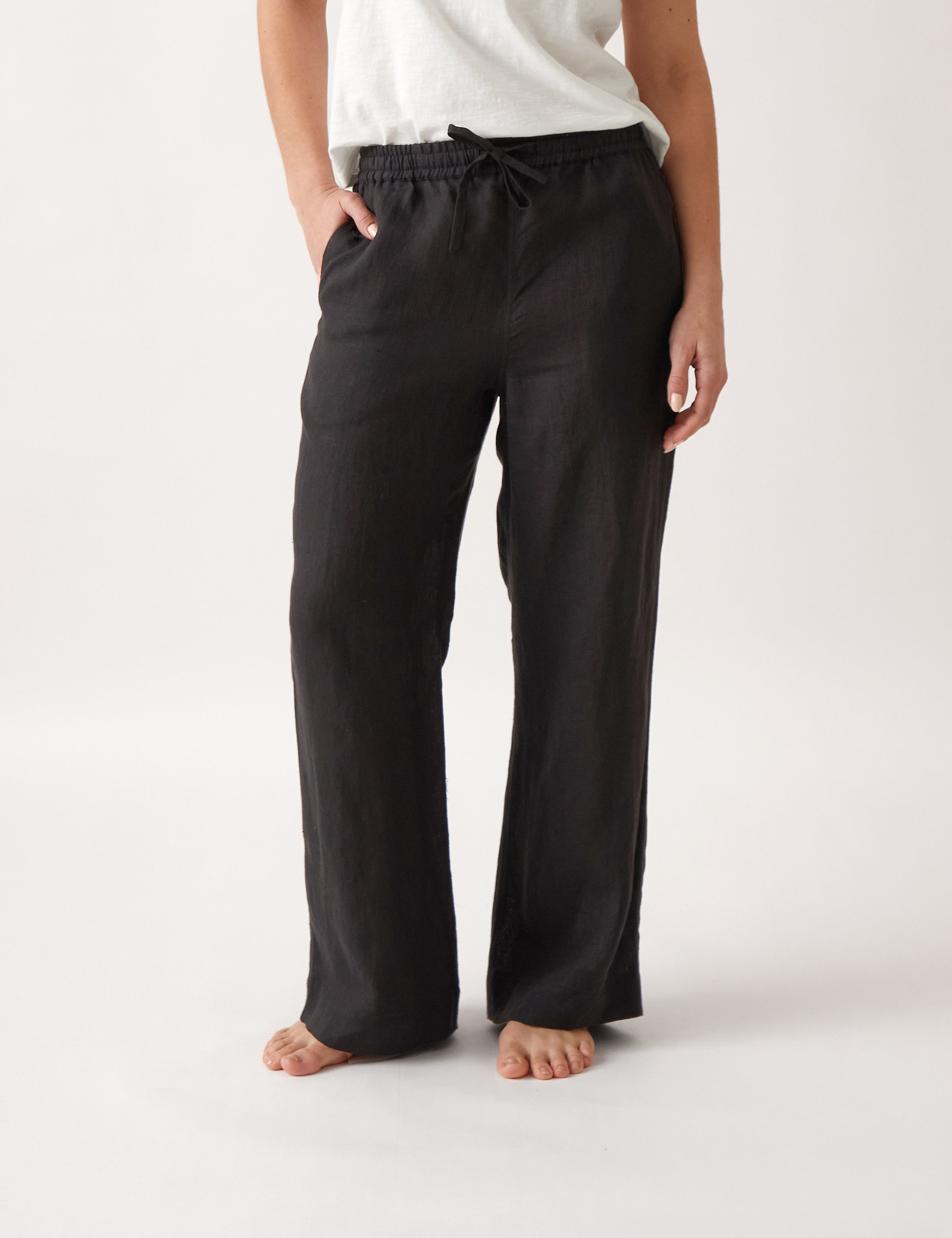 Mykonos Linen Straight Leg Pants | Black-1