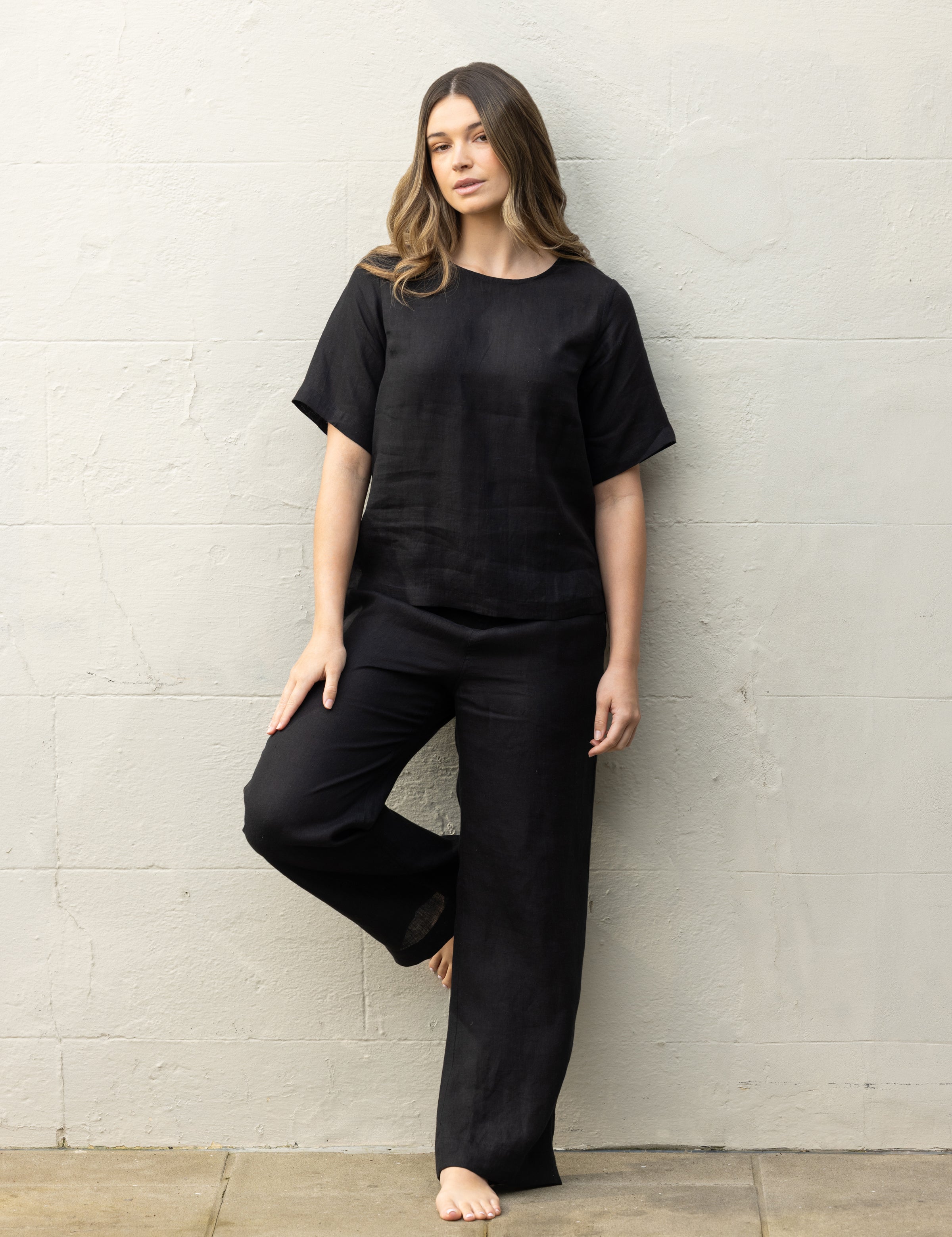 Mykonos Linen Straight Leg Pants | Black-3