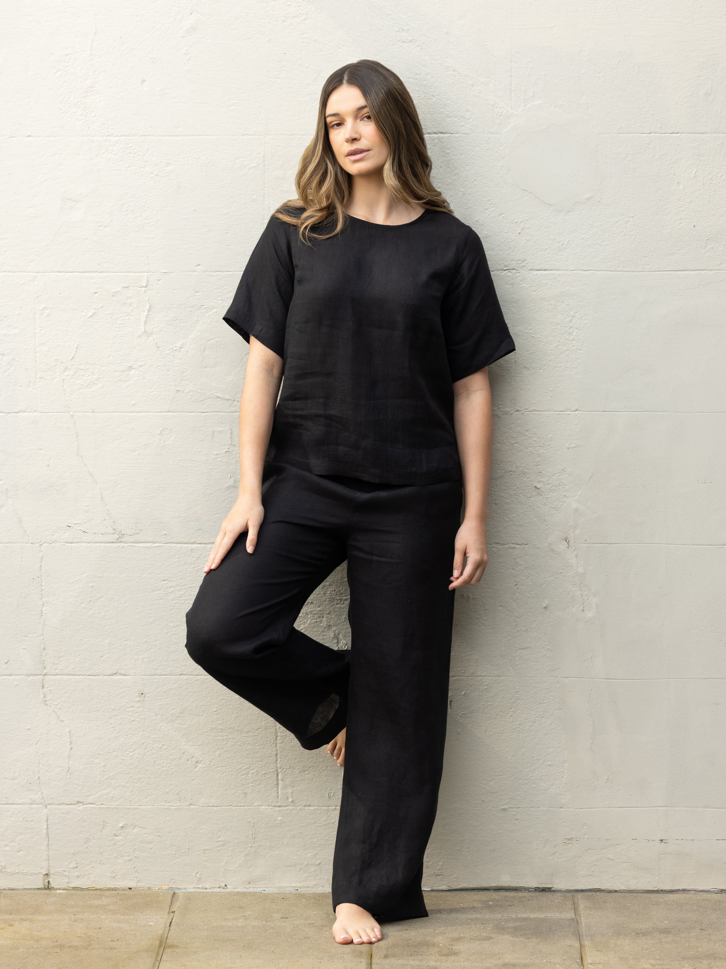 Mykonos Linen Straight Leg Pants | Black-3