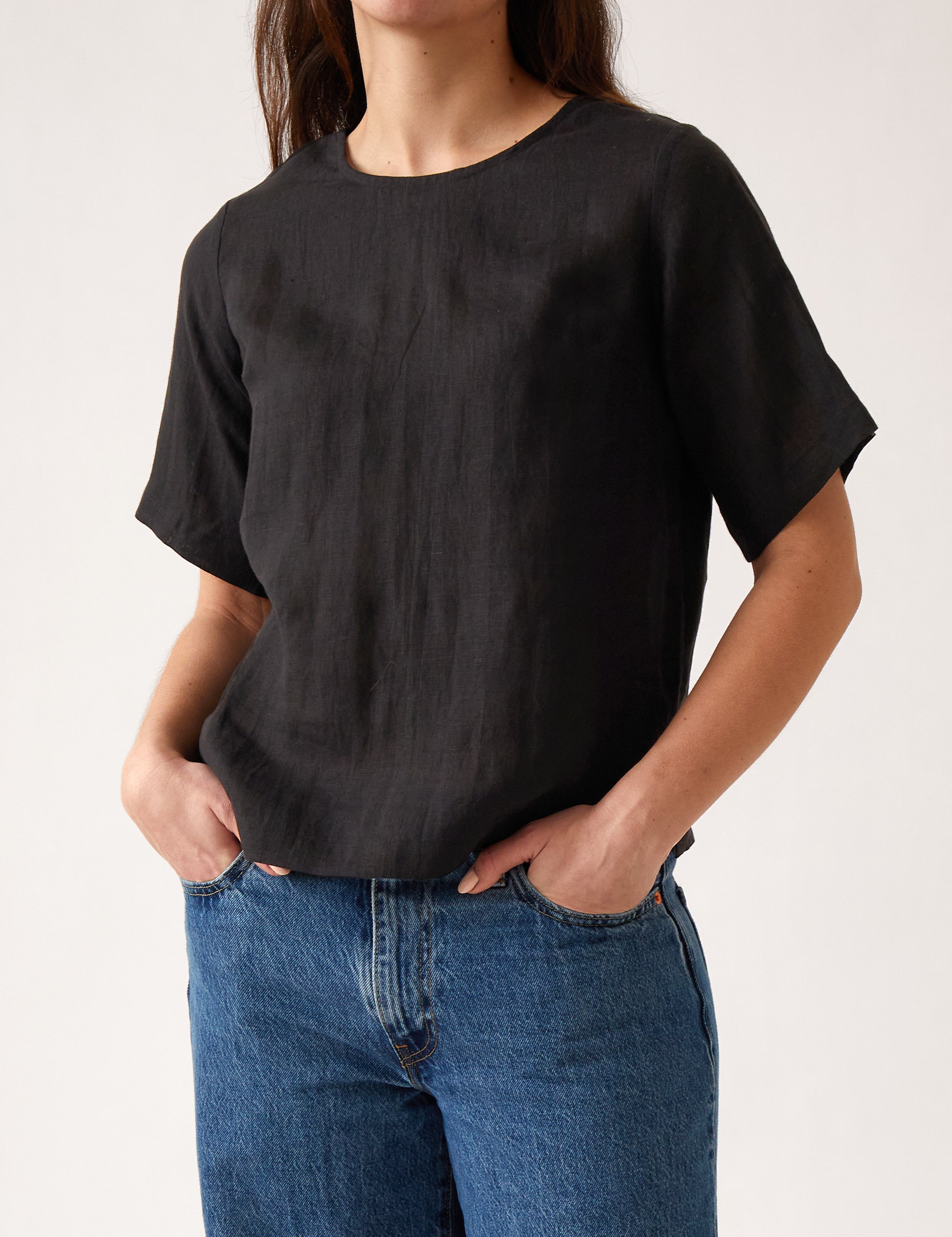 Mykonos Linen Tunic Top | Black-1