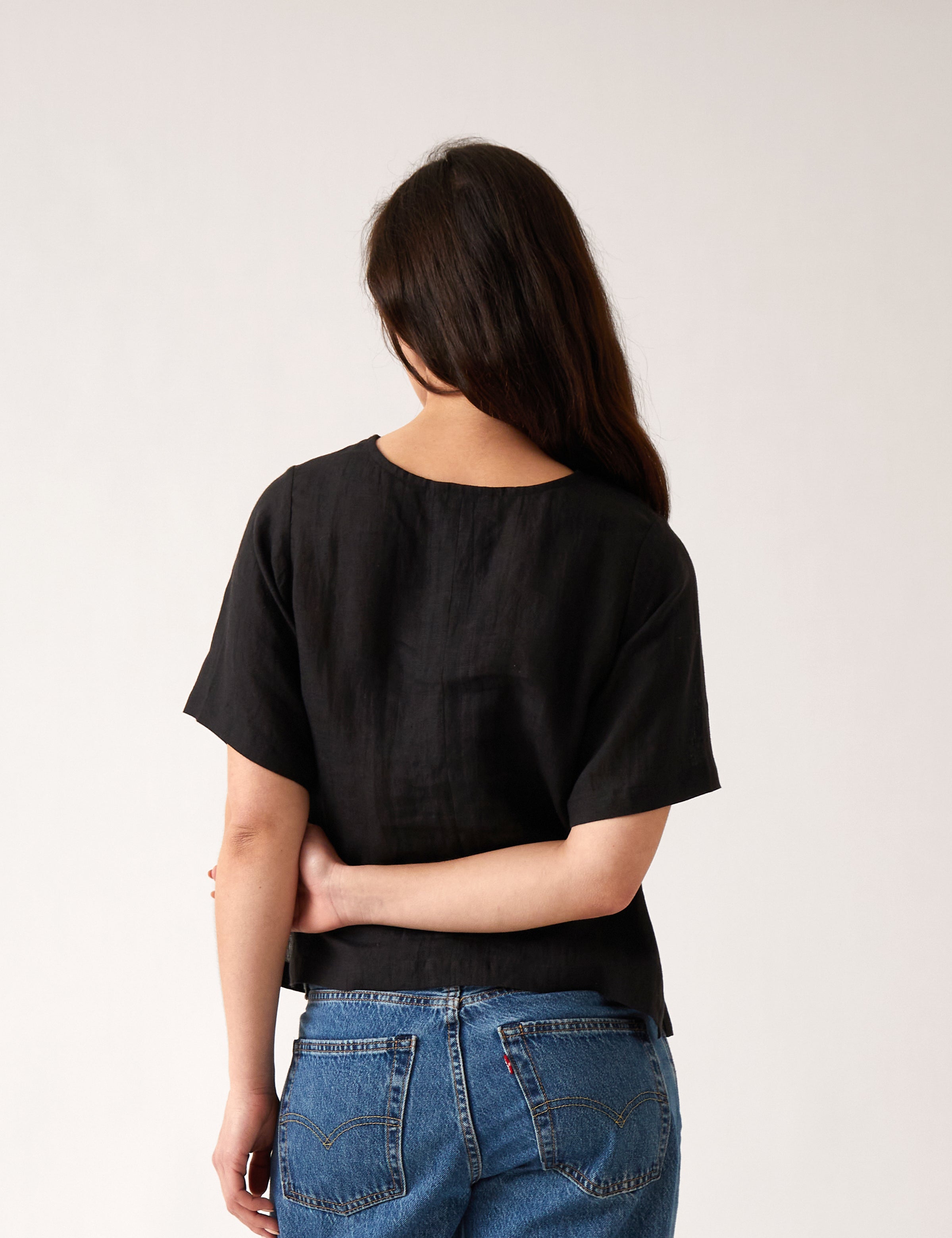 Mykonos Linen Tunic Top | Black-4