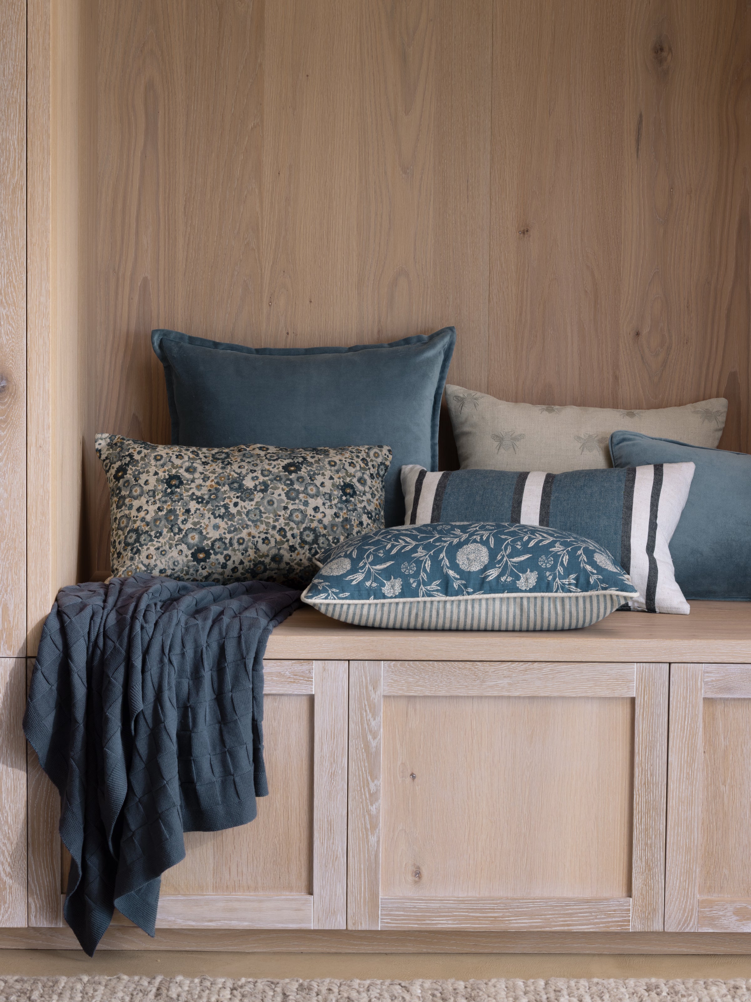 Nara Rectangle Cushion Cover | Navy Floral-2