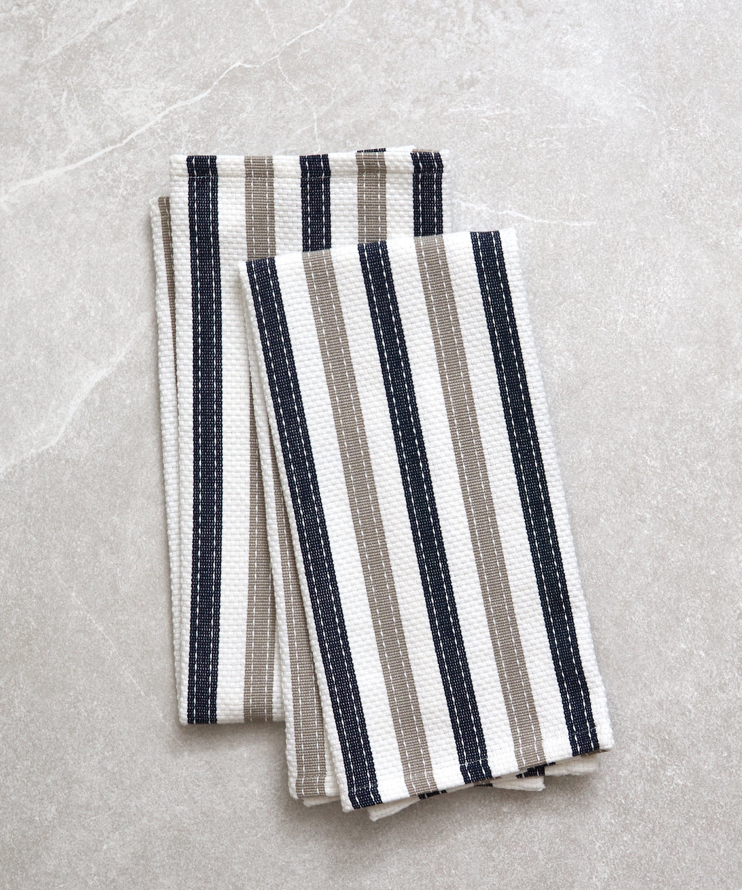 WC Stripe Tea Towel Set of 2 | Natural / Navy-1