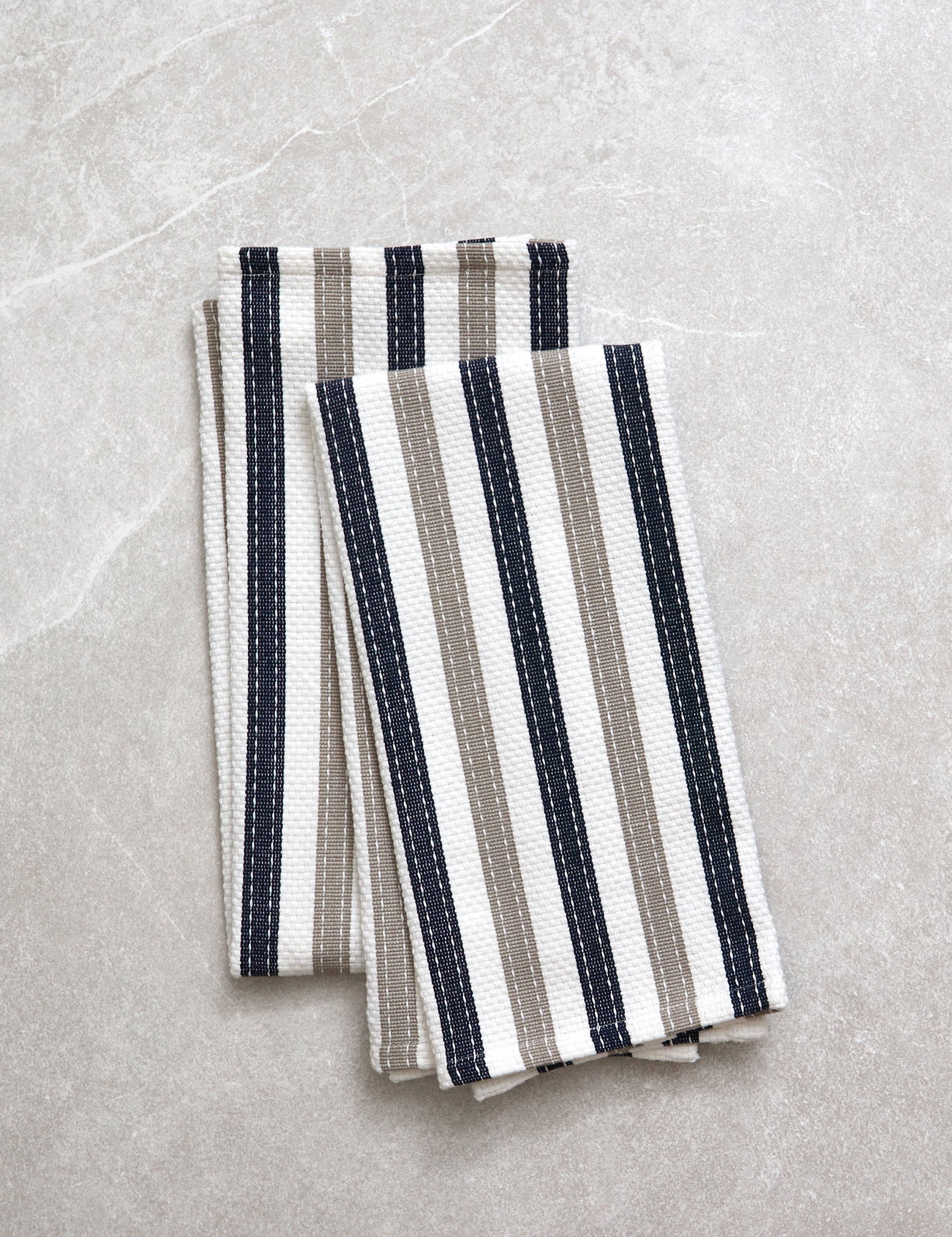 WC Stripe Tea Towel Set of 2 | Natural / Navy-1