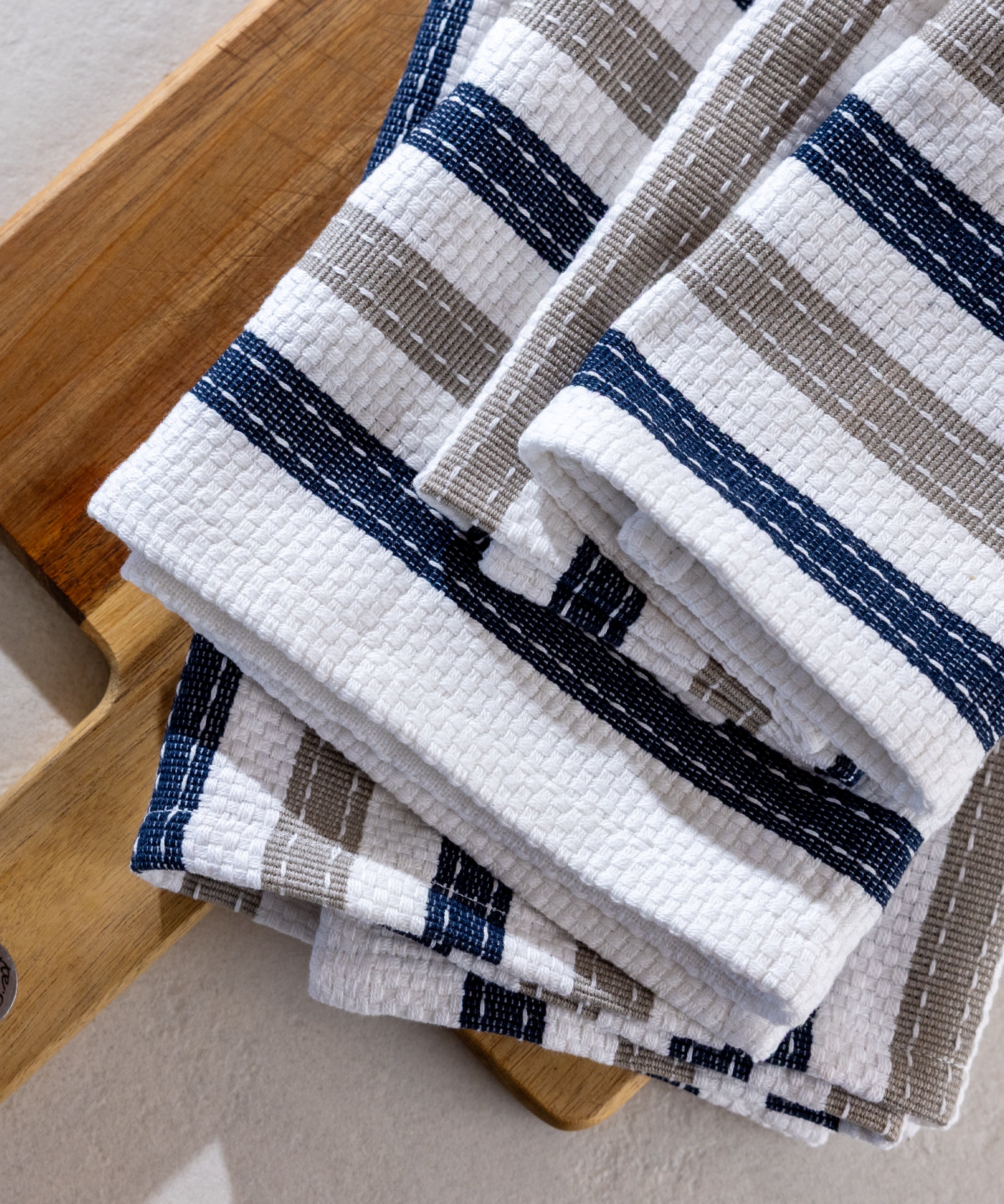 WC Stripe Washcloth Set of 2 | Natural / Navy-2
